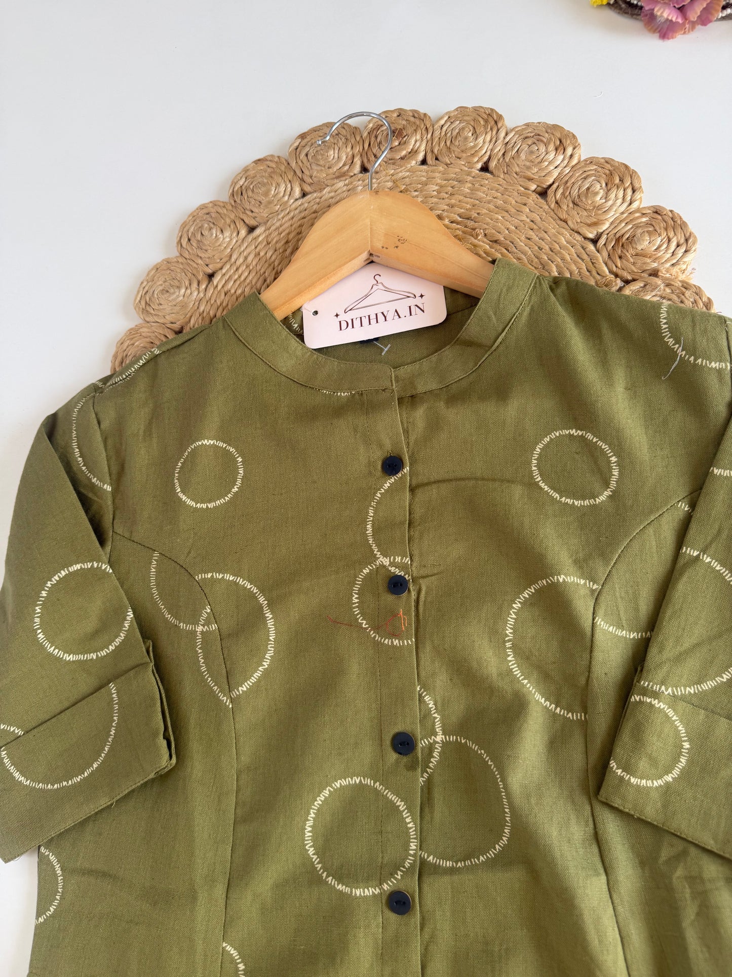 K427 - Linen cotton printed Aline Kurti with pants