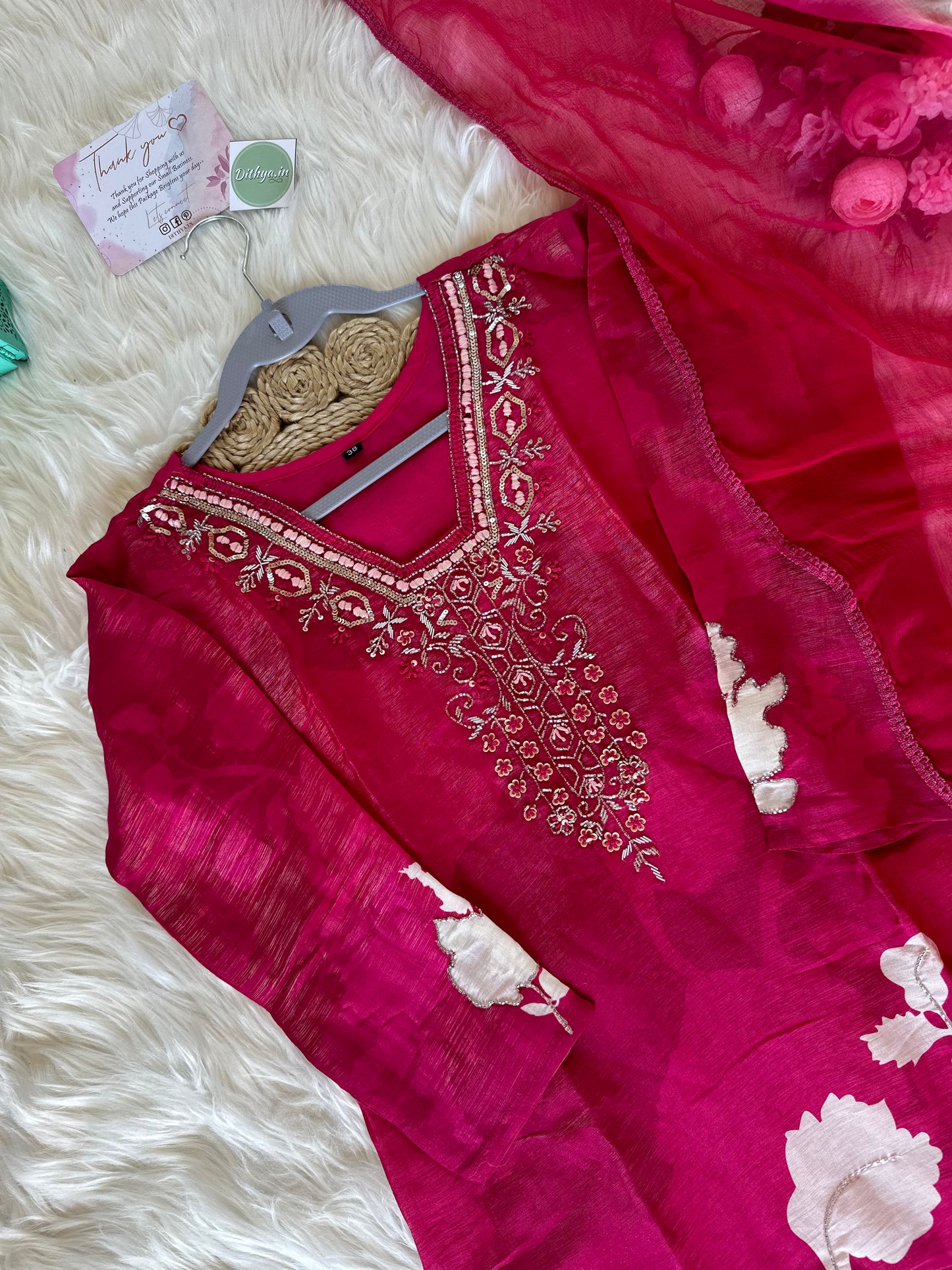 K179 - Shimmer muslin silk kurti with pants and dupatta