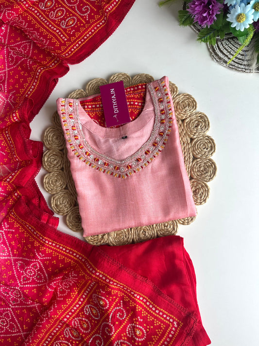 K305 - Russian silk handwork straight kurti with pants and dupatta