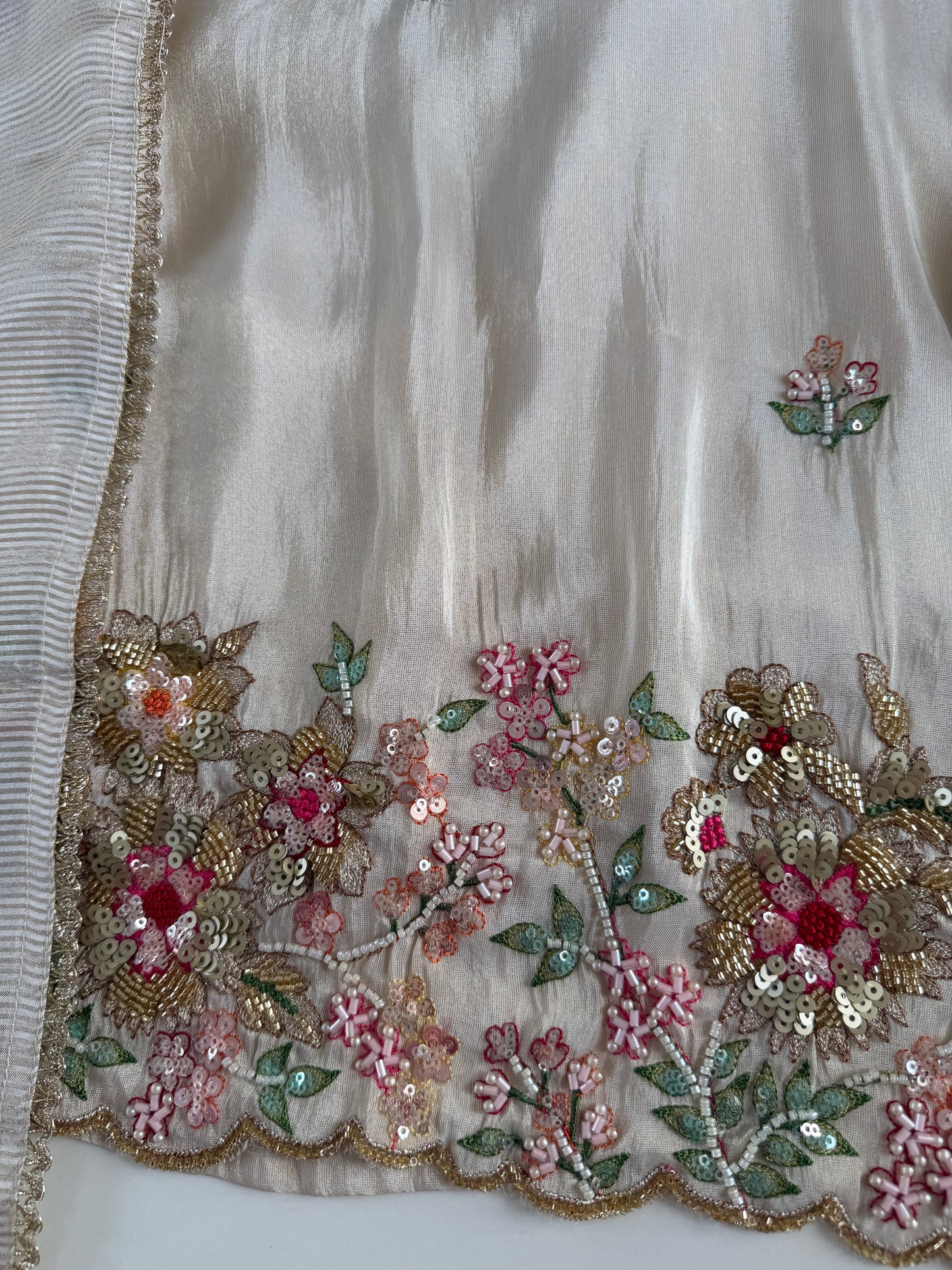 K681 - Tissue silk handwork straight Kurti with pants and dupatta