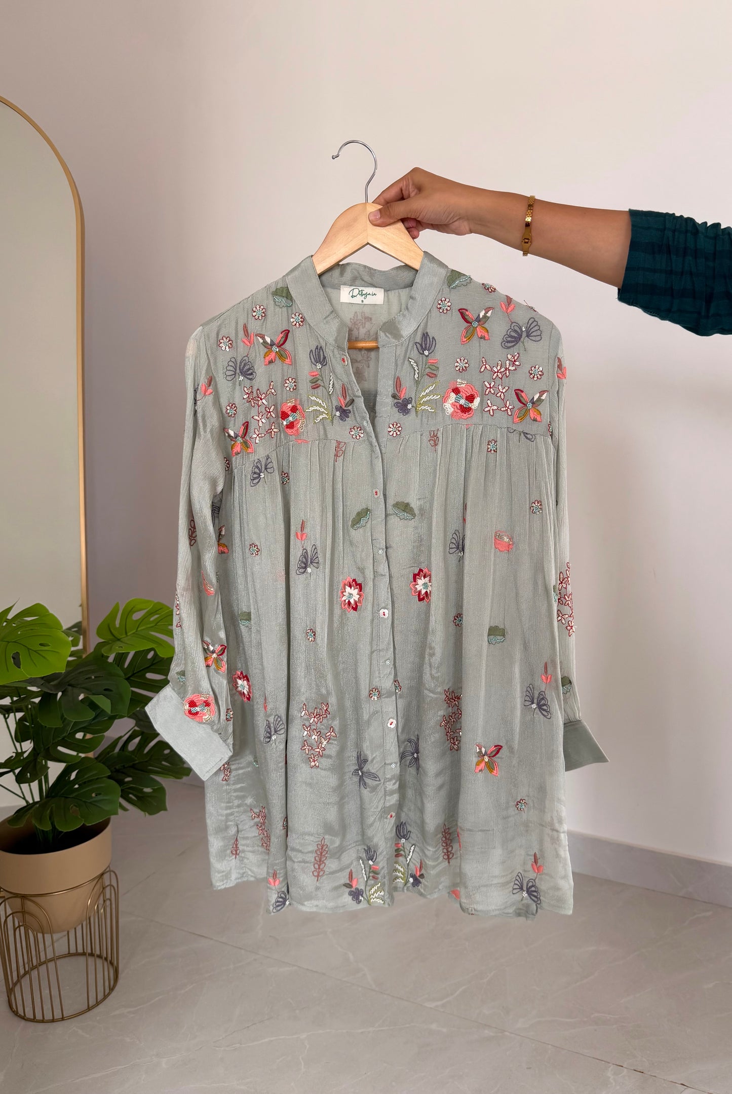 K085 - Pure Chinnon handwork floral coord set in 2 colours