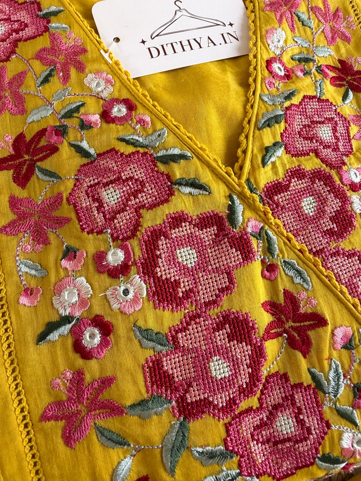 K476 - Mul Mul cotton embroidered Anarkali with pants and dupatta in 2 colours