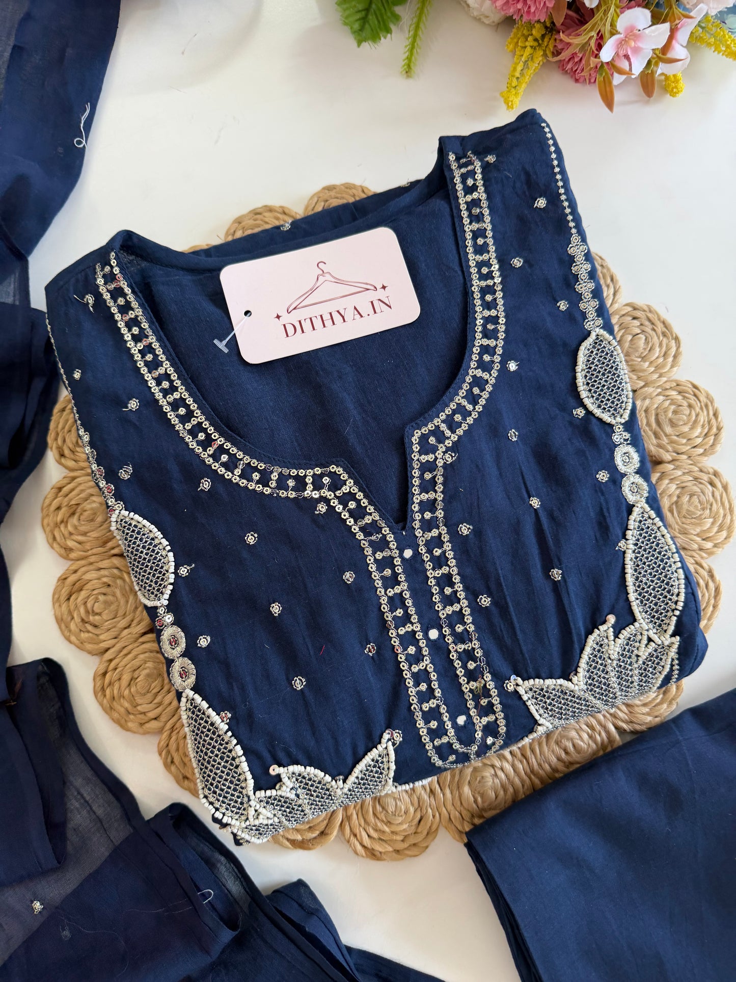 K126 - Mul cotton embroidered Anarkali with pants and dupatta in 2 colours