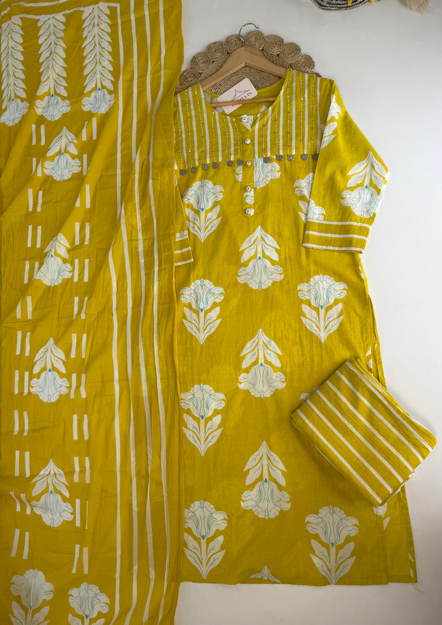 K495 - Mul cotton straight Kurti with pants and dupatta