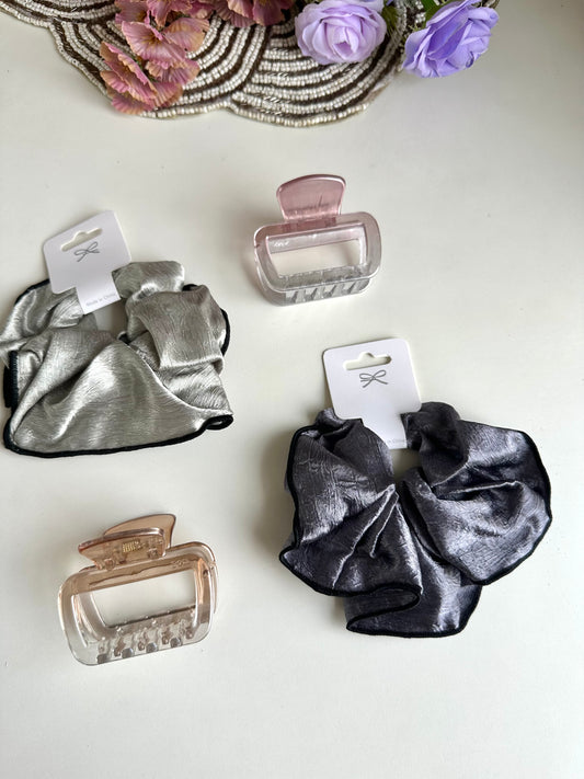 A040 - Combo - 2 Hair scrunchies & 2 Hair clip