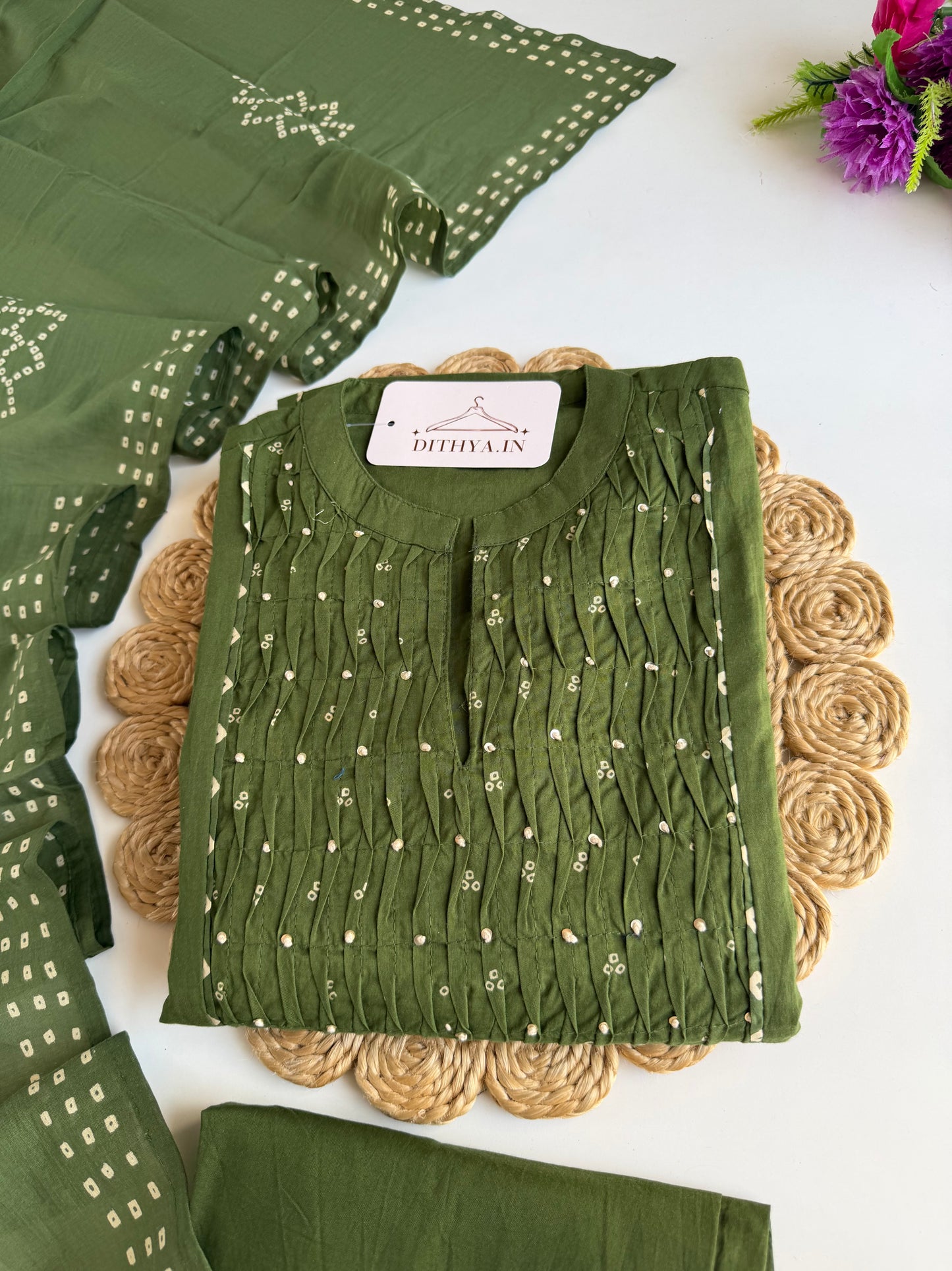 K273 - Mul cotton mirror work Anarkali with pants and dupatta in 4 colours