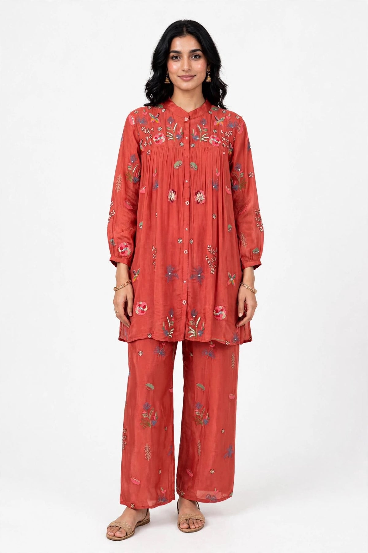 K085 - Pure Chinnon handwork floral coord set in 2 colours