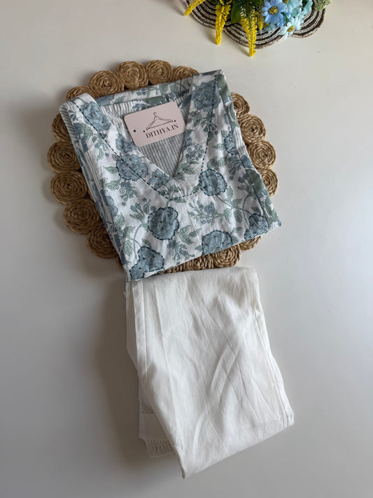 K683 - Mul cotton floral printed straight Kurti with pants