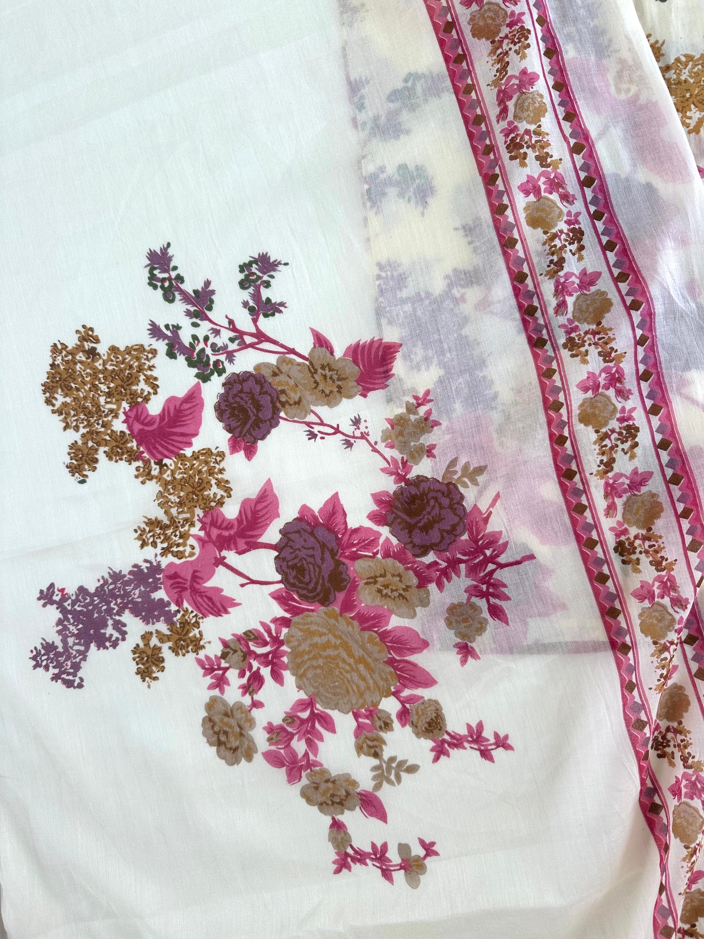 K244 - Mul cotton printed embroidered straight Kurti with pants and dupatta