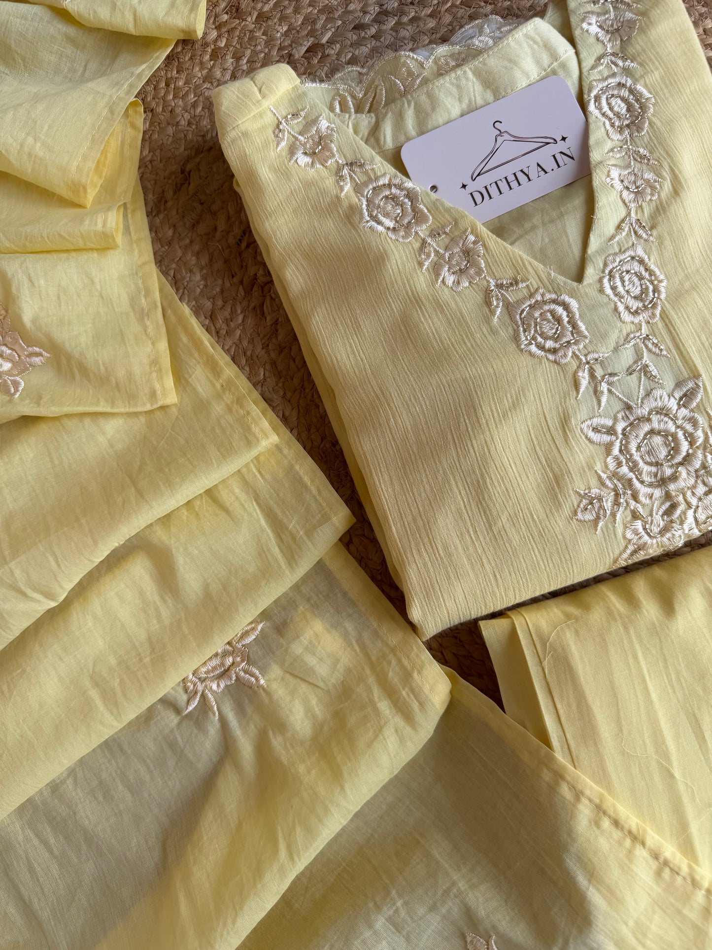 K205 - Crushed mul chanderi embroidered straight Kurti with pants and dupatta