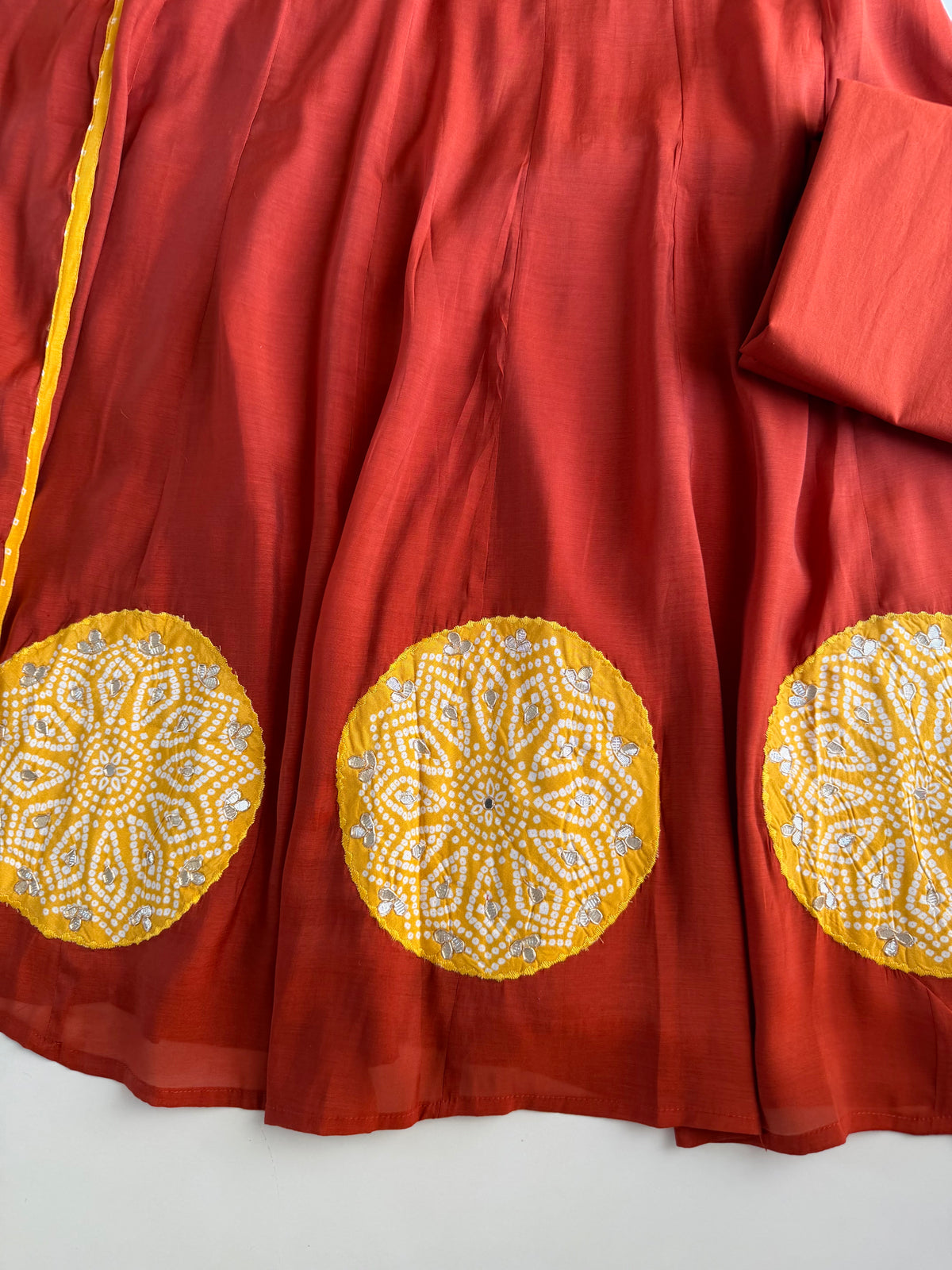 K692 - Surat Mul chanderi handwork Anarkali with pants and dupatta