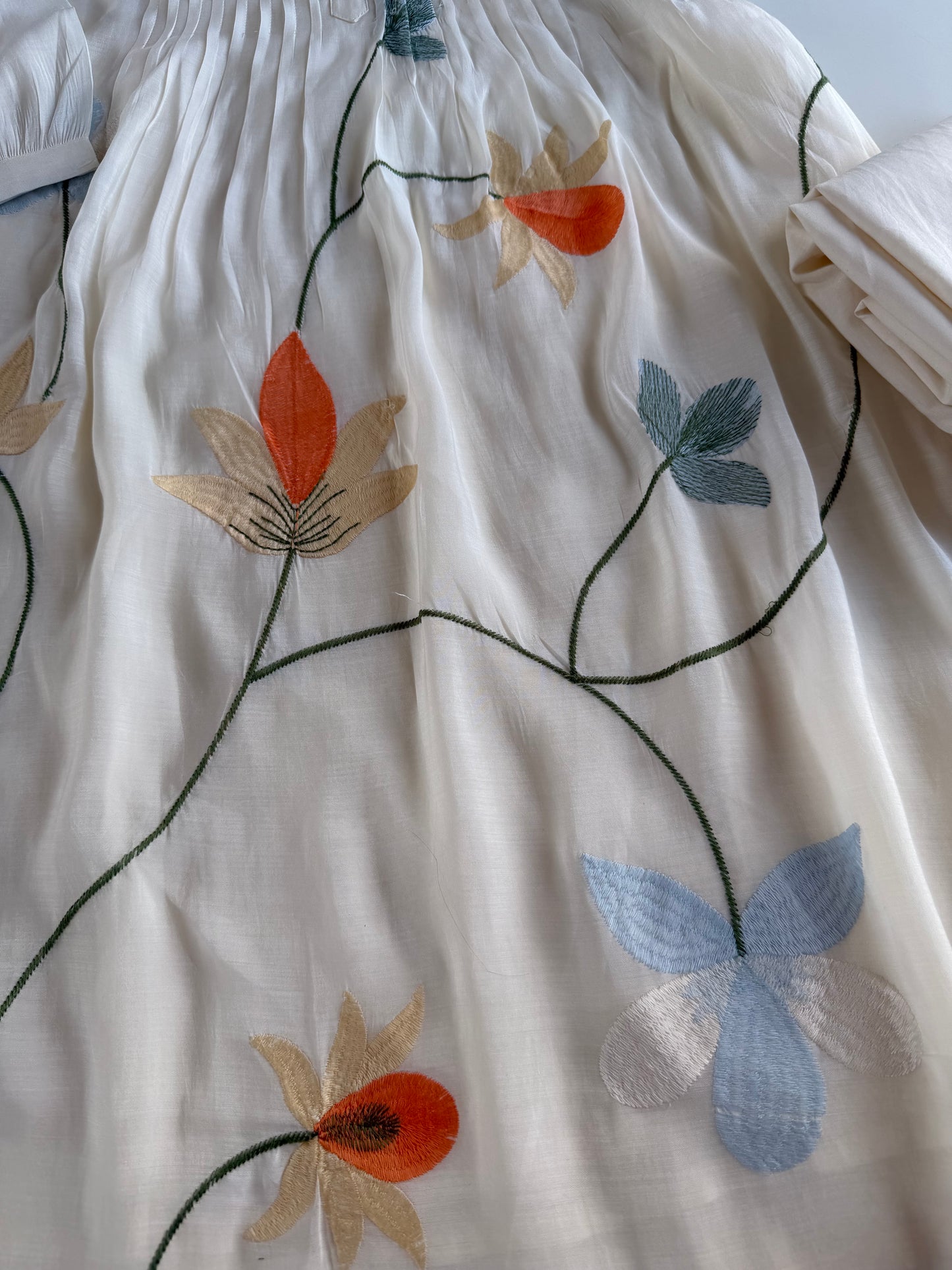 K696 - Mul cotton embroidered Aline Kurti with pants