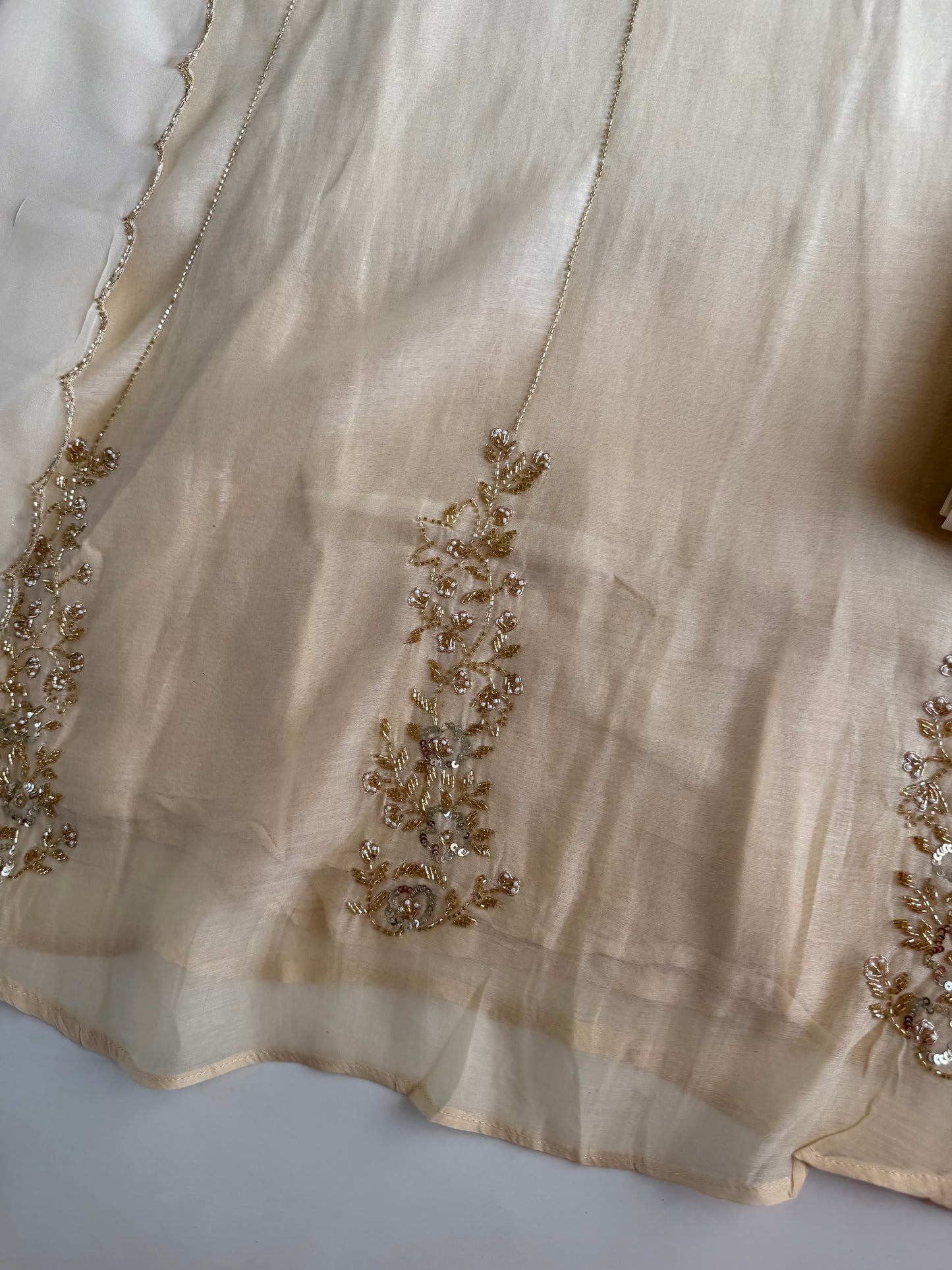 K145 - Mul chanderi handwork aline Kurti with pants and dupatta