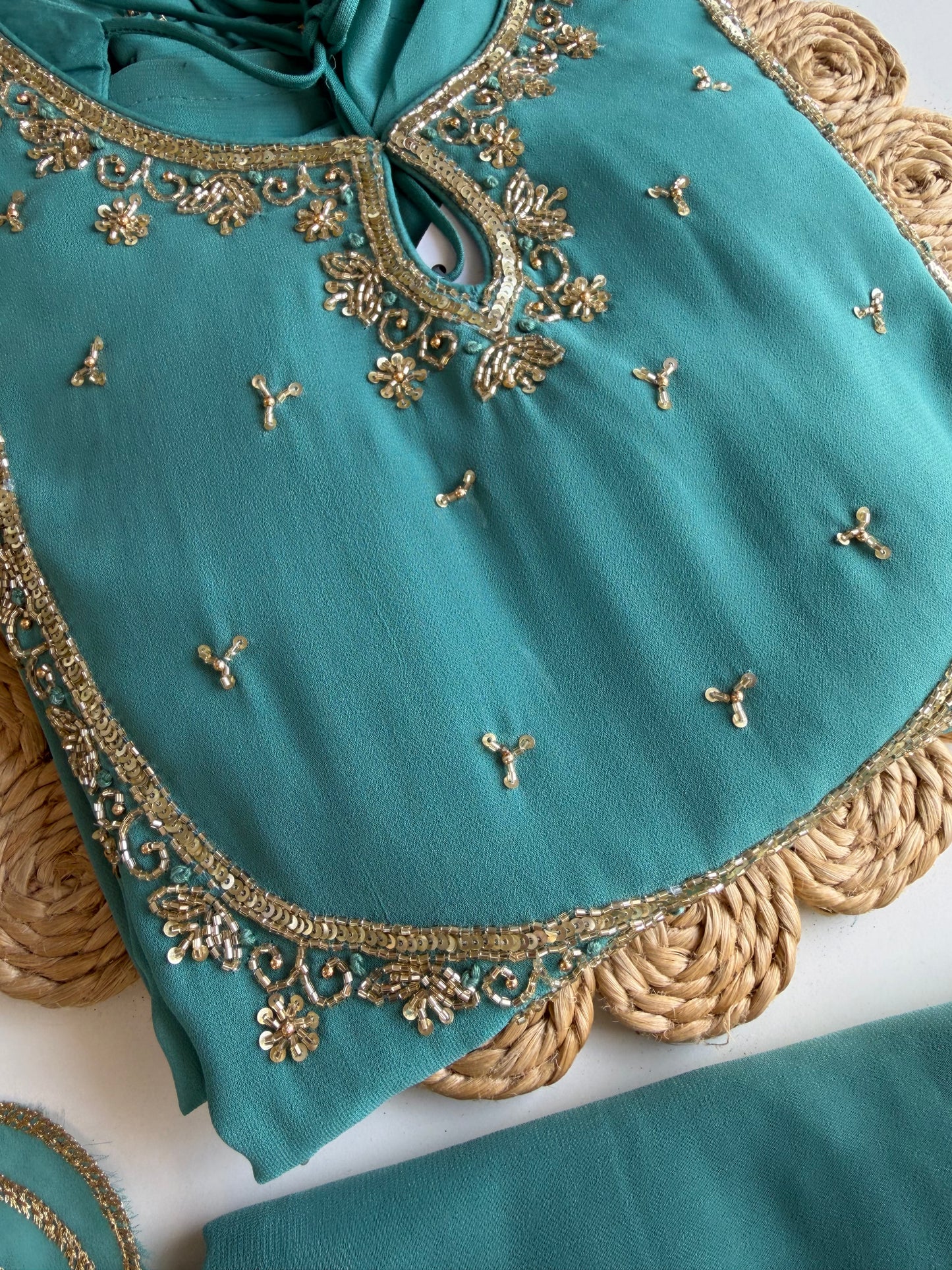 K636 - Georgette handwork Anarkali with centre slit, palazzo & Dupatta