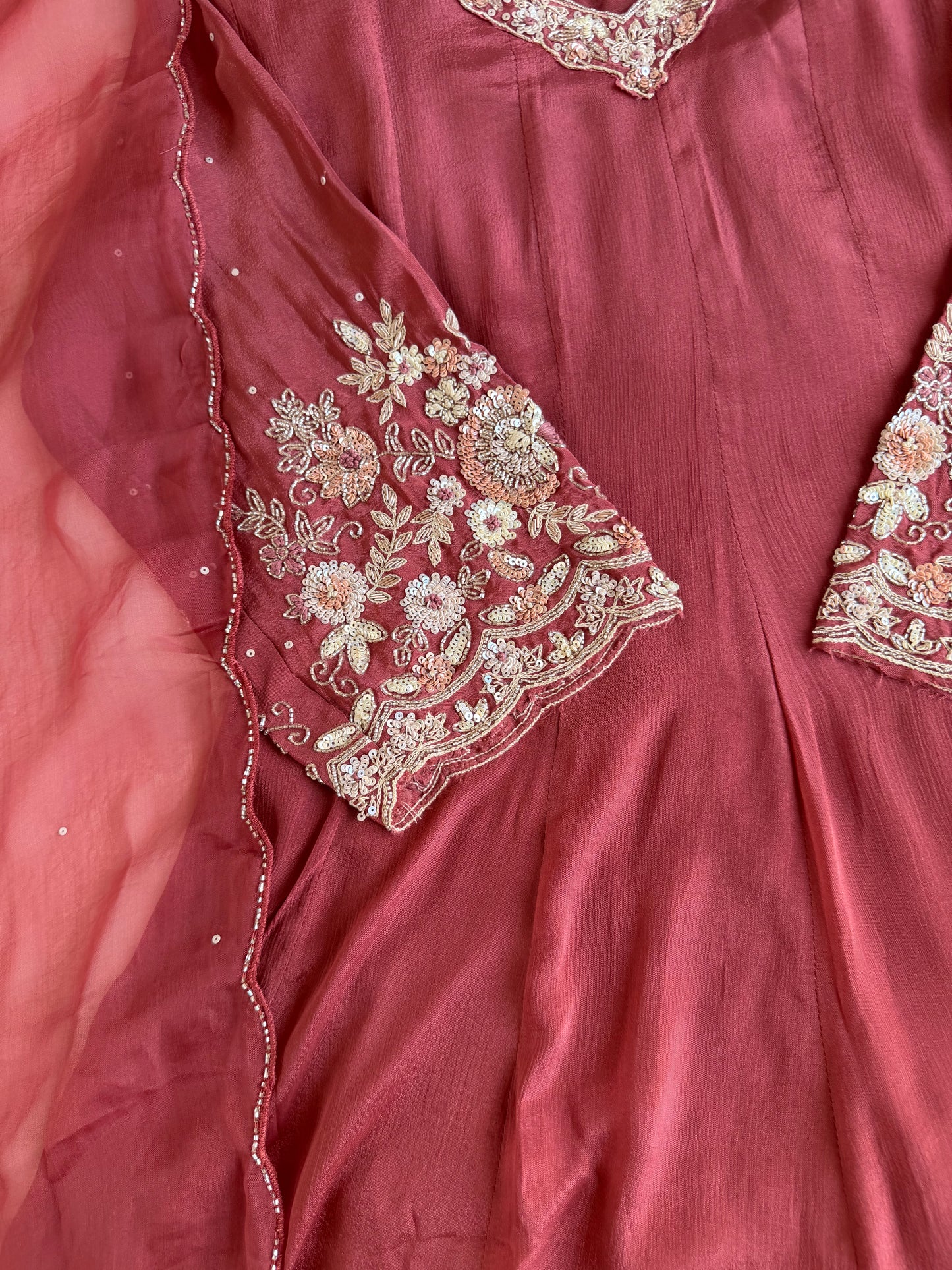 K131 - Pure Chinnon handwork Anarkali with pants and dupatta