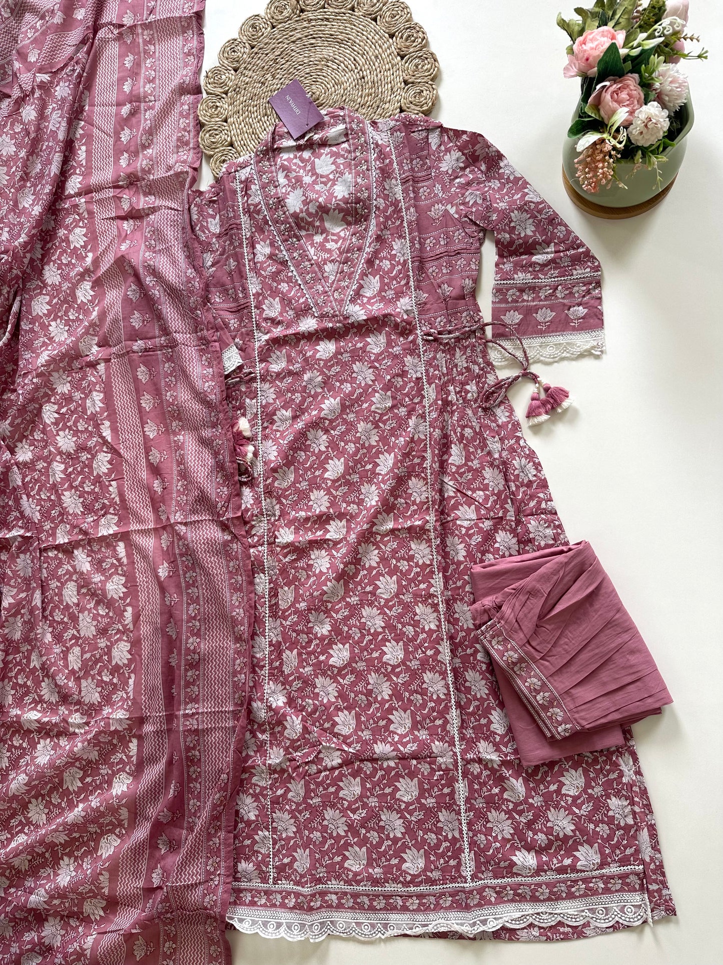 K276 - Cotton Aline style kurti with pants and dupatta.