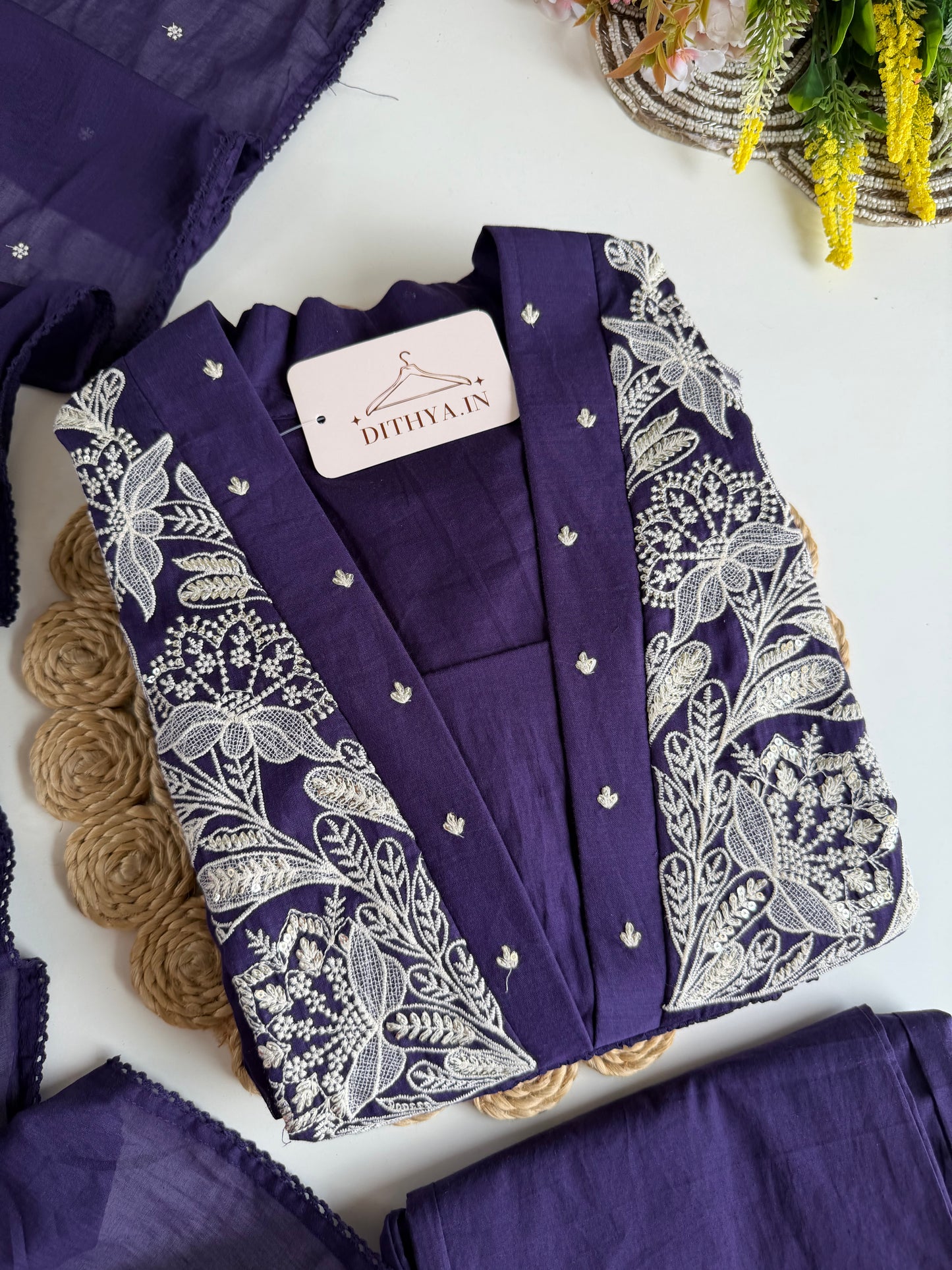 K650 - Mul cotton embroidered Anarkali with pants and dupatta