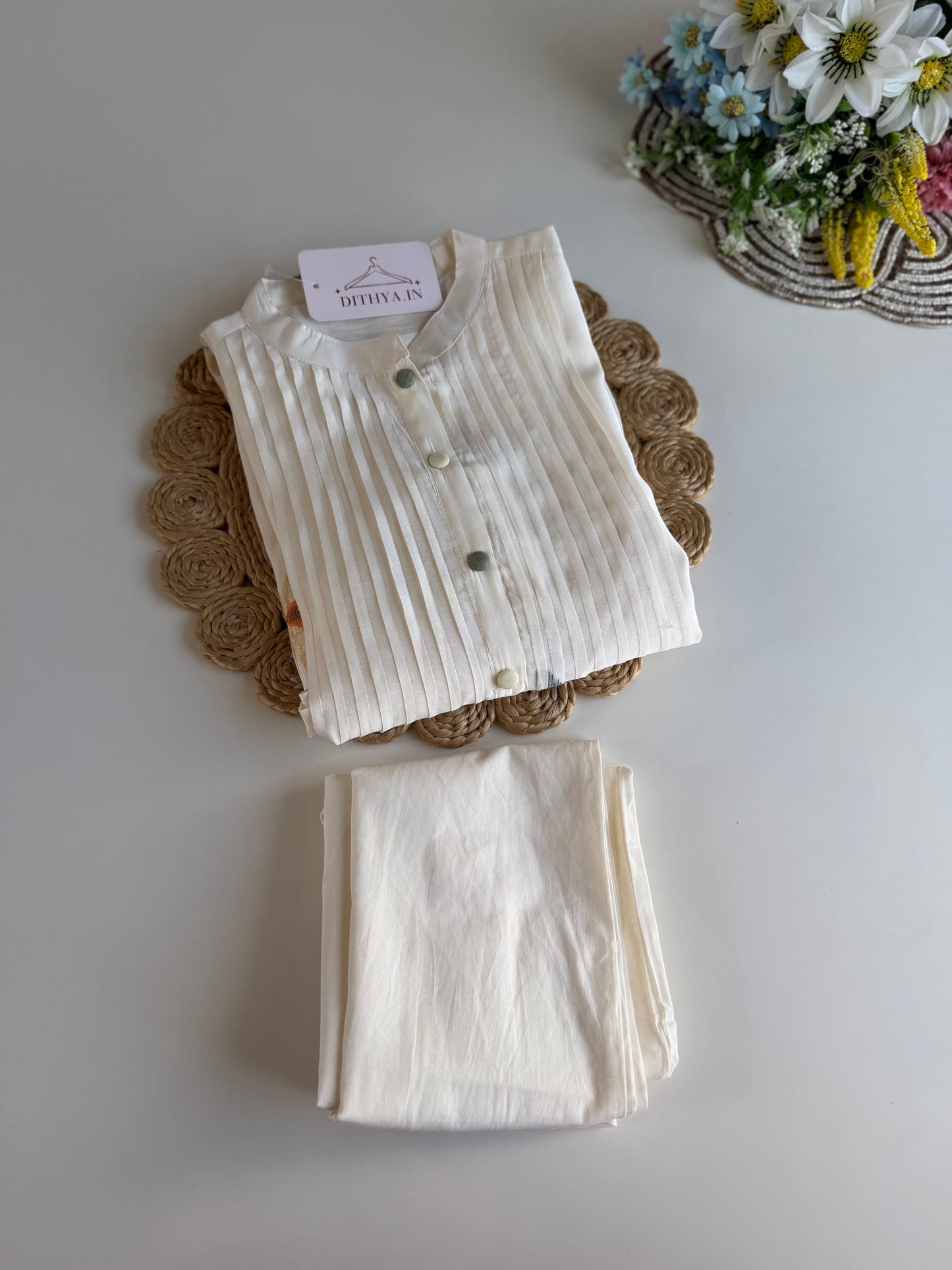 K696 - Mul cotton embroidered Aline Kurti with pants