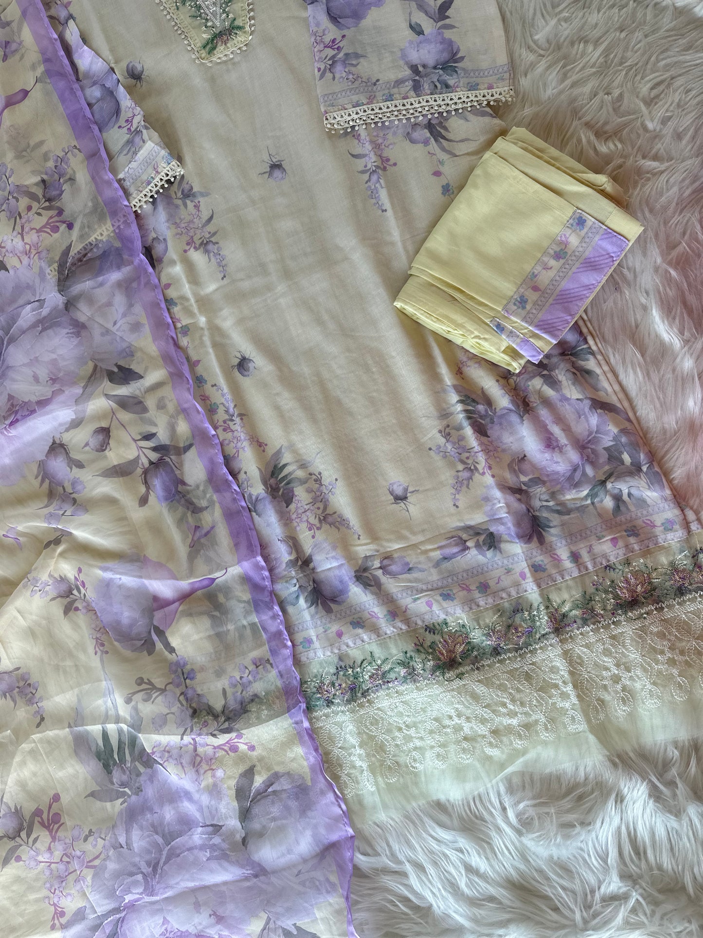 K328 - Mul cotton Embroidered kurti with pants and dupatta .