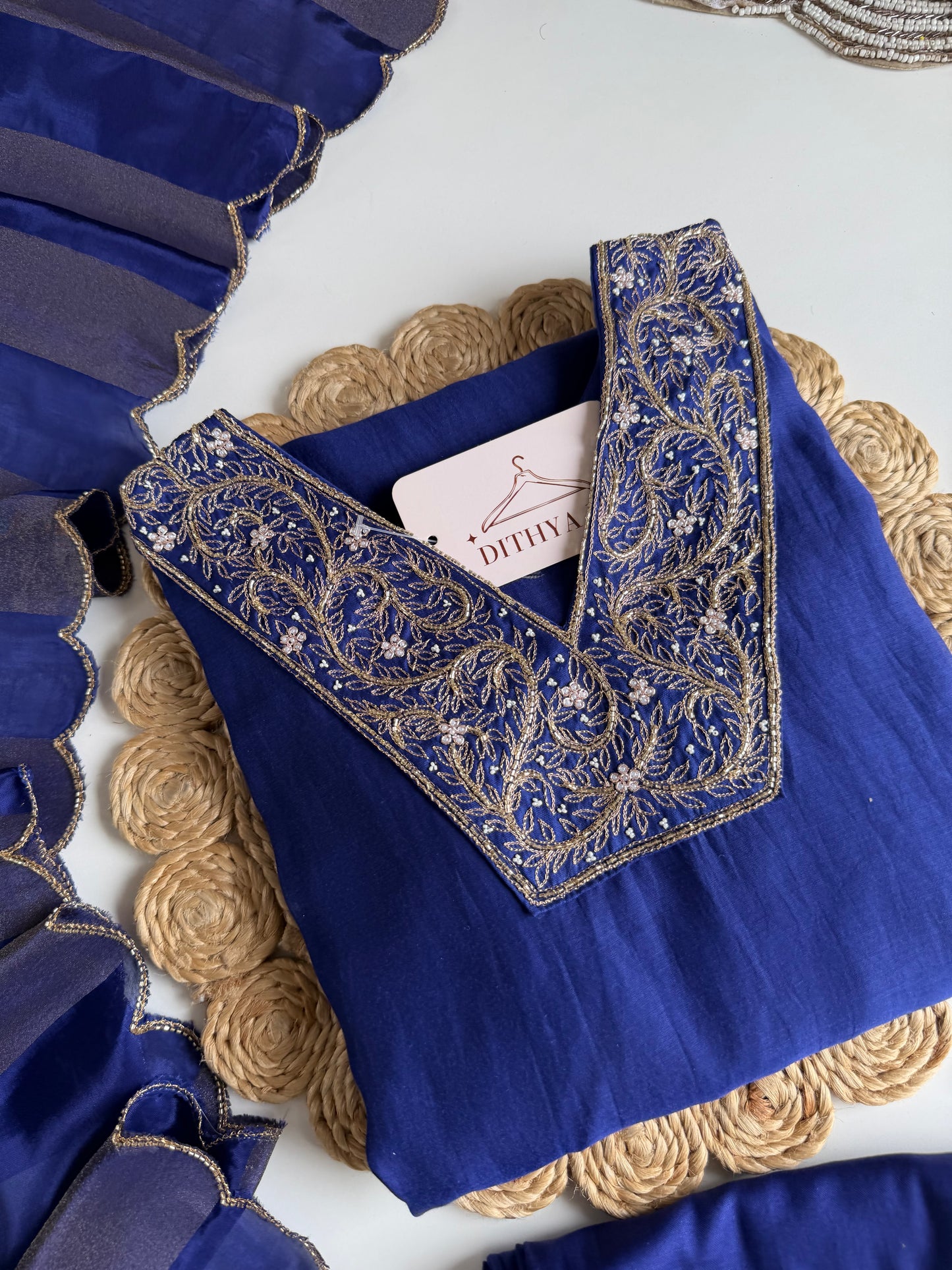 K699 - Russian silk handwork aline Kurti with pants and dupatta