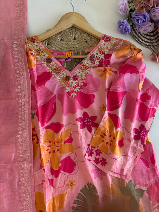 D366 - Muslin silk straight kurti with pants and dupatta