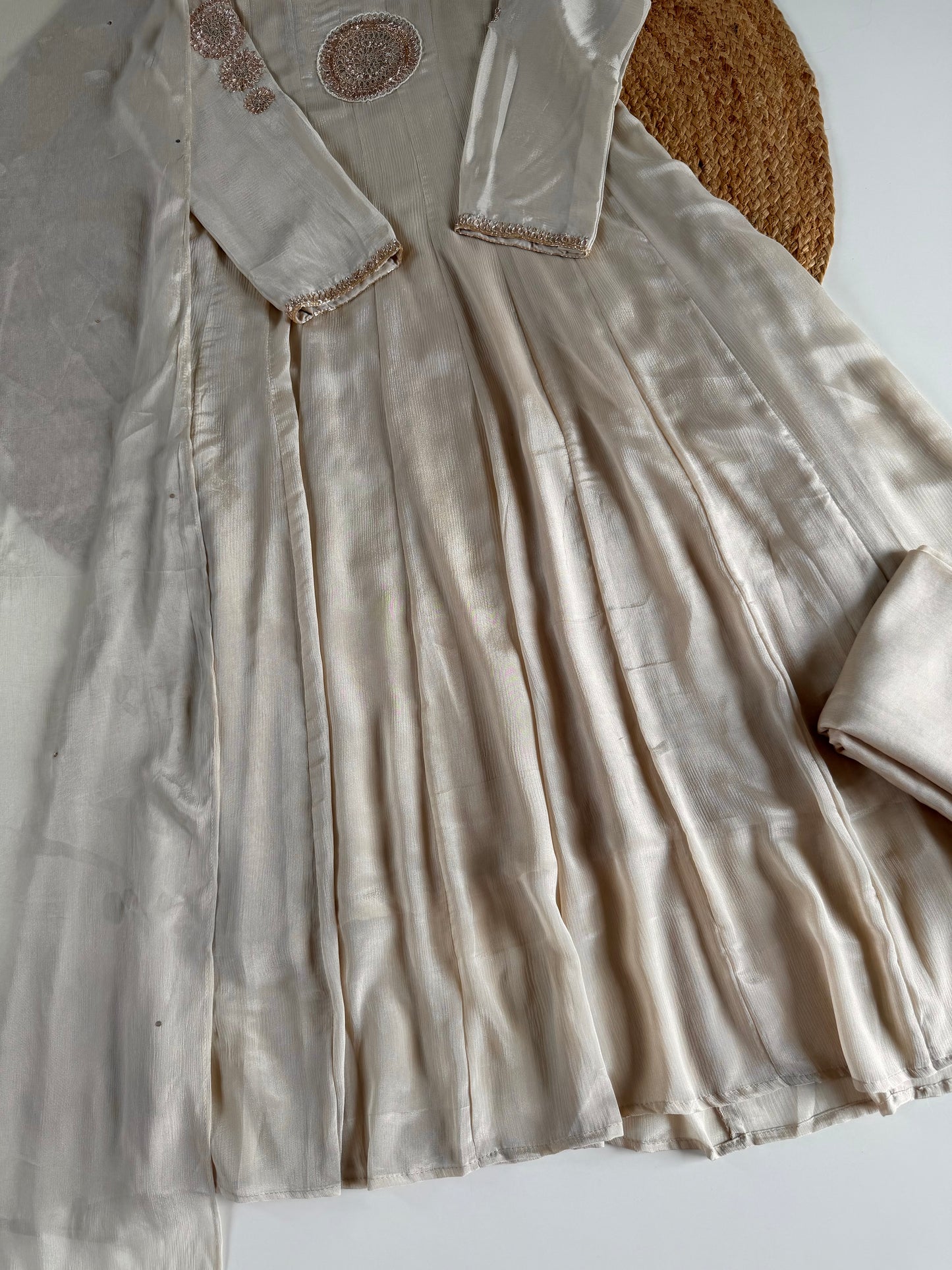 K557 - Chinnon Gota work Anarkali with pants and dupatta