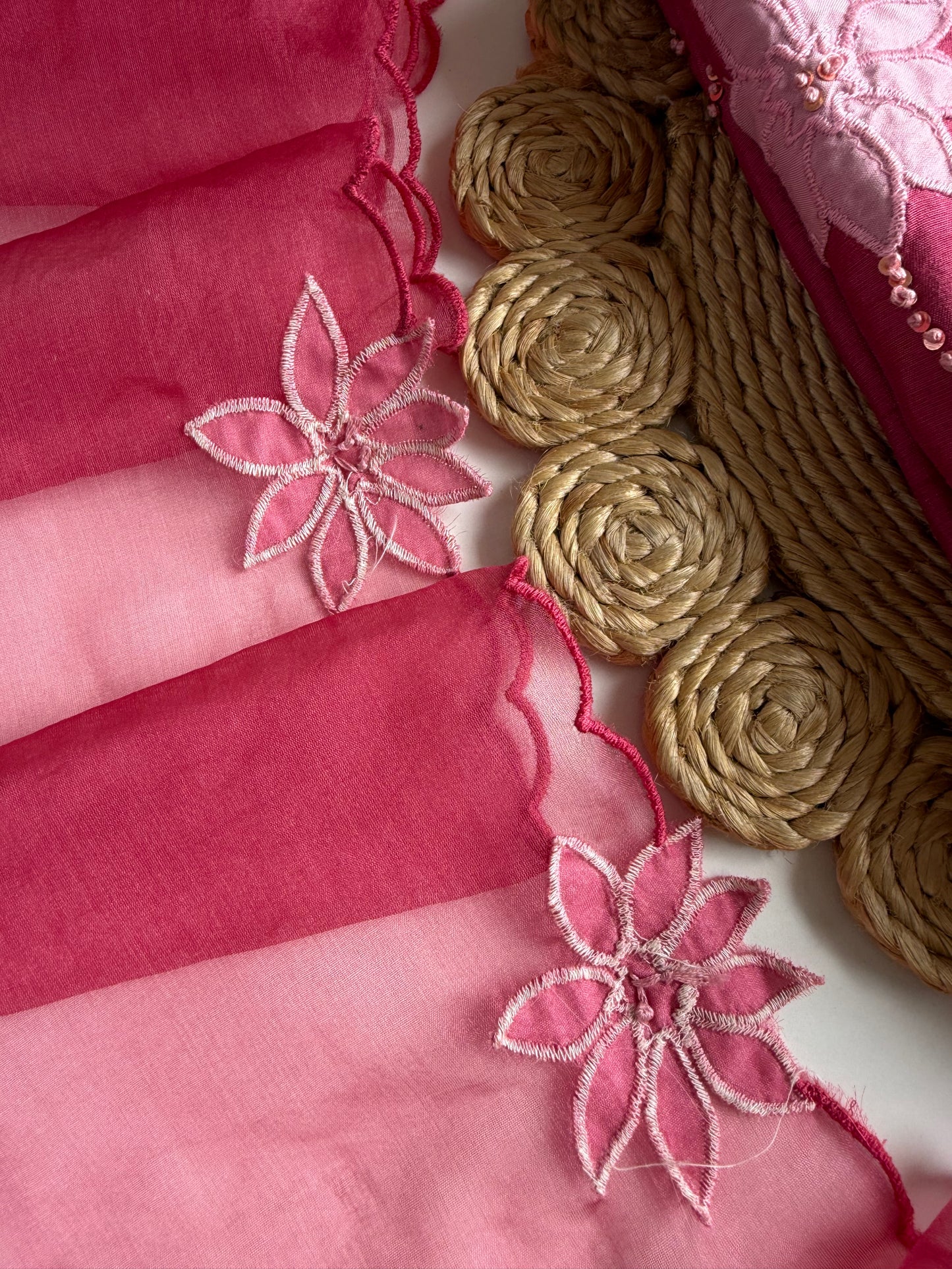 K119 - Russian silk appliqué handwork straight Kurti with pants and dupatta