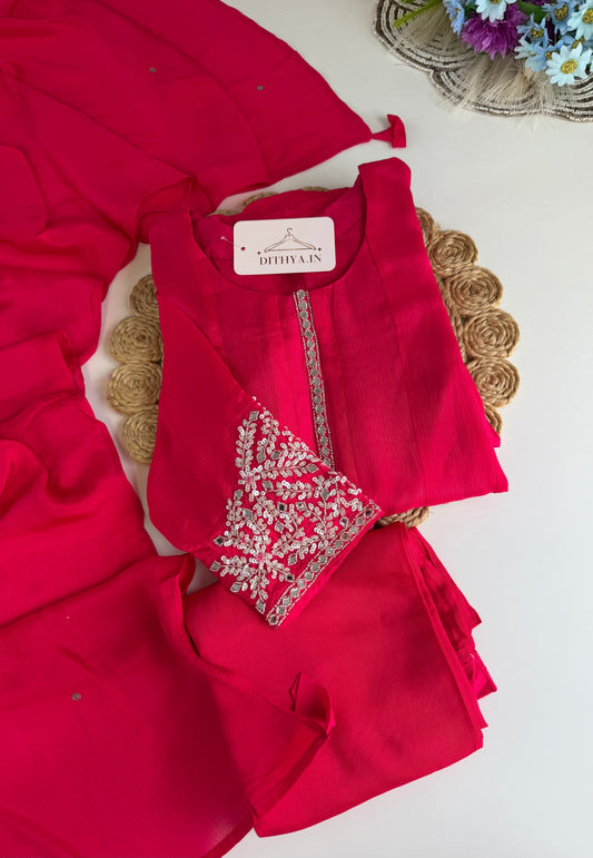 K538 - Chinnon handwork Anarkali with pants and dupatta in 2 colours