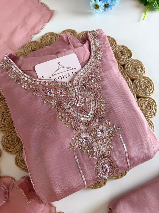 K371 - Pure Chinnon handwork Anarkali with pants and dupatta