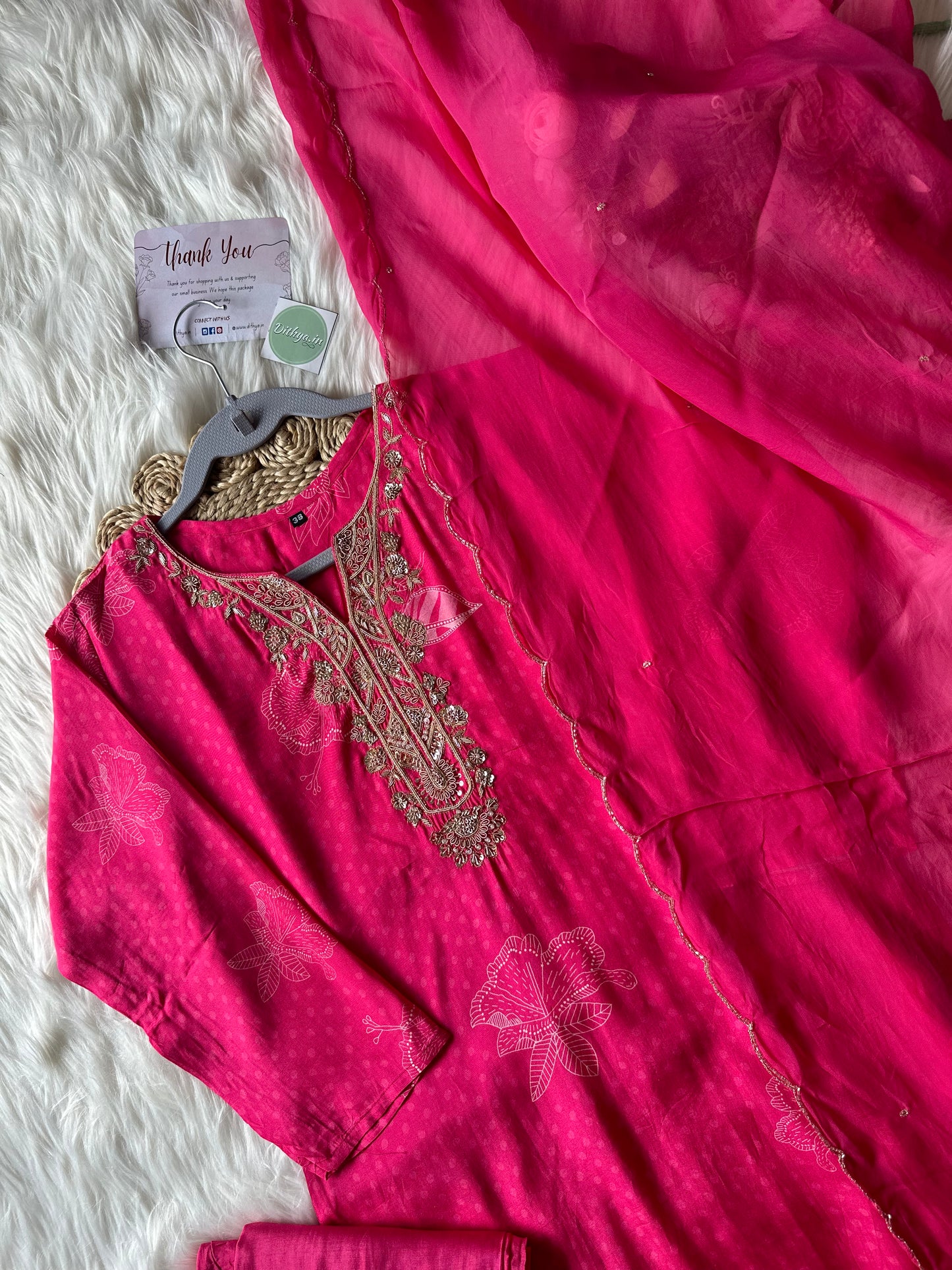 K308-Muslin silk kurti with pants and dupatta