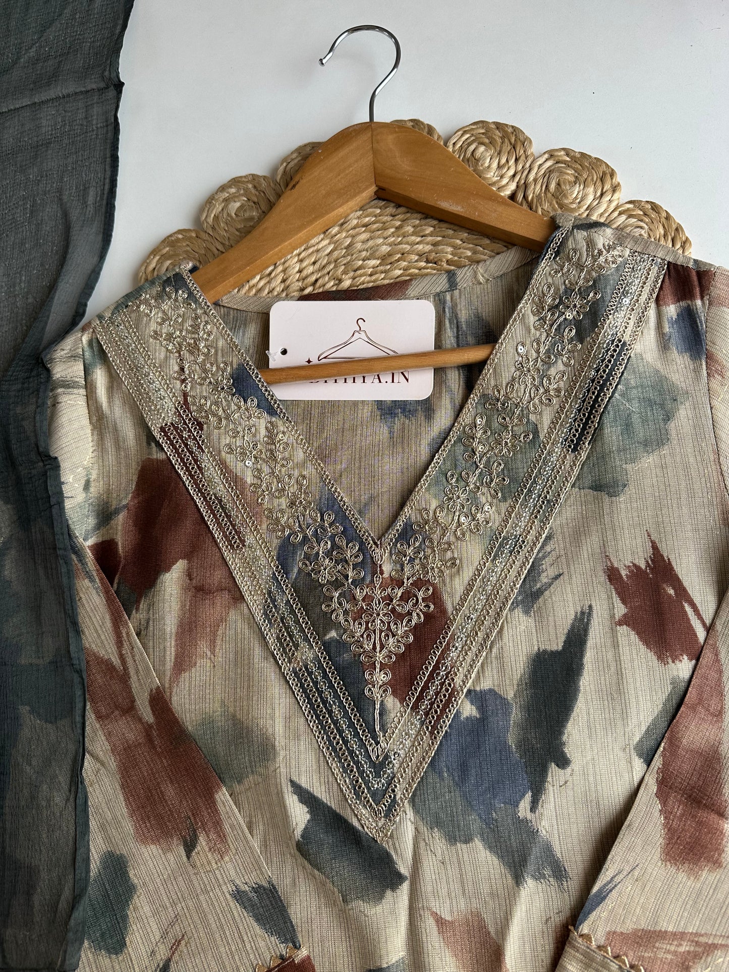 K274 - Mul muslin embroidered straight  Kurti with pants and dupatta
