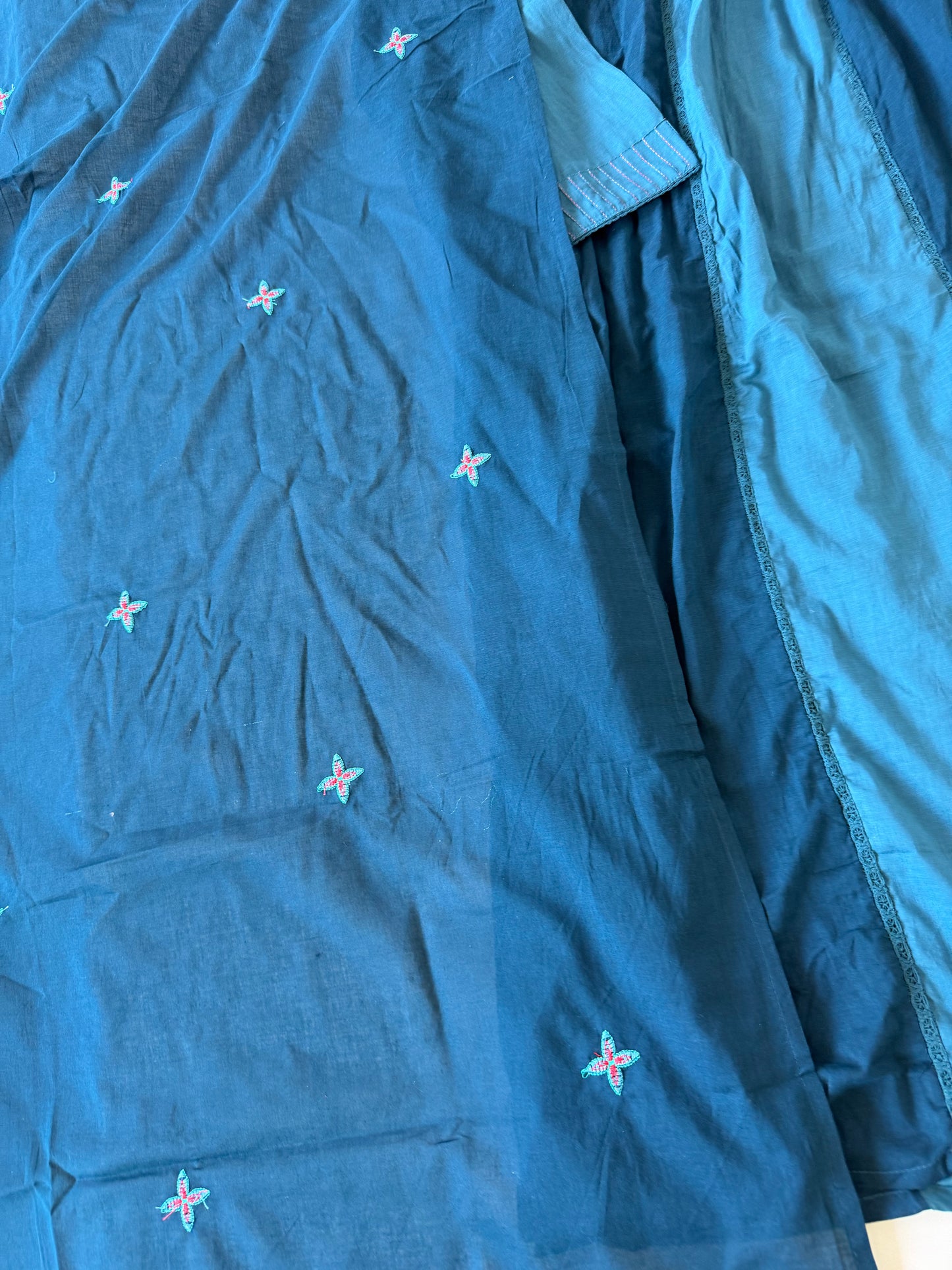 K633 - Mul cotton embroidered Anarkali with pants and dupatta