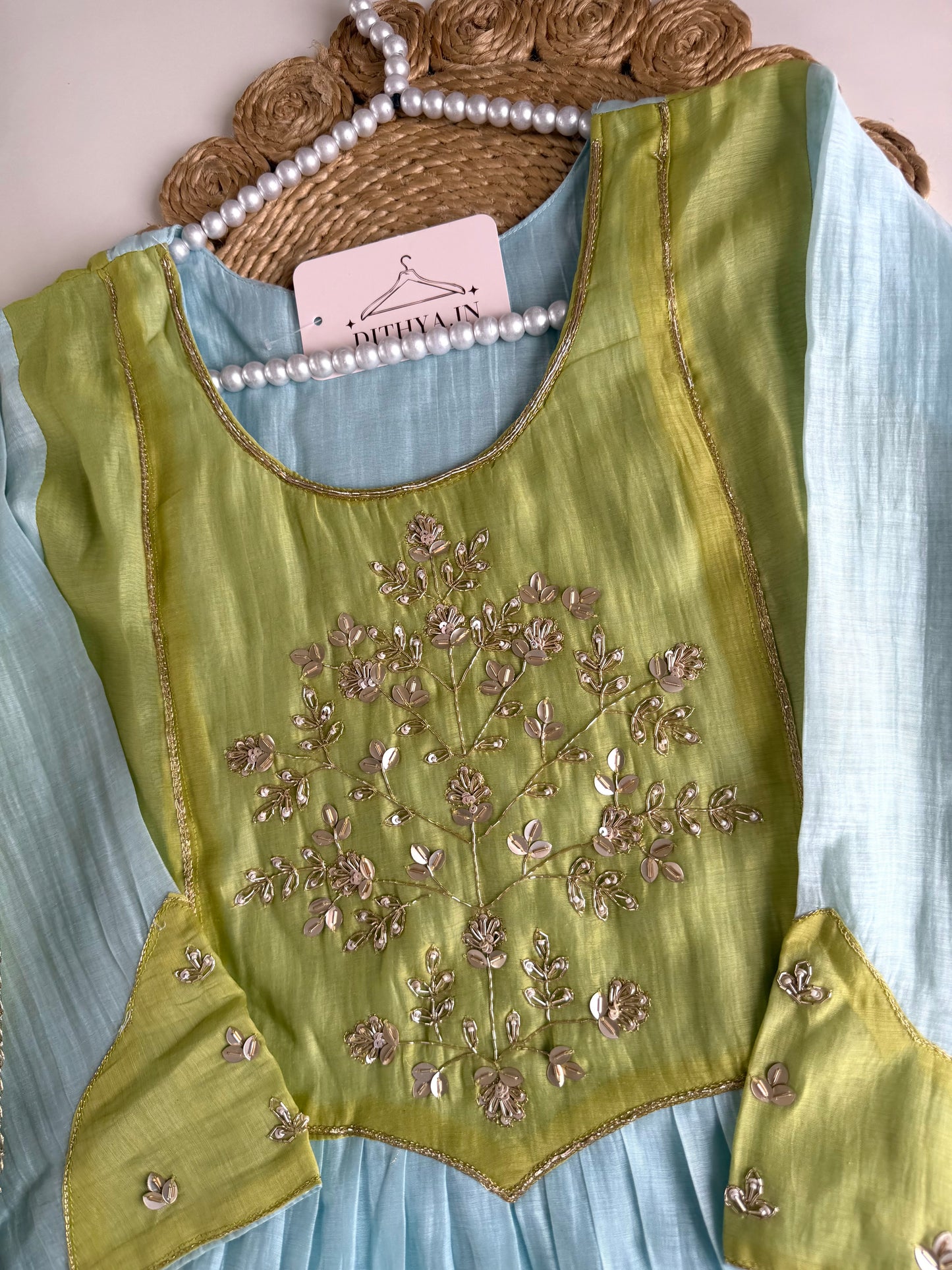 K704 - Mul chanderi handwork Anarkali with pants and dupatta