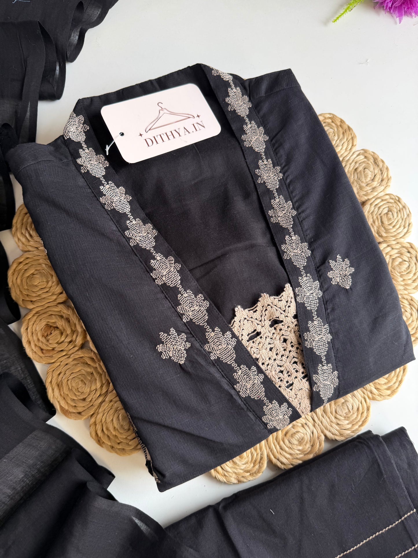 K032 - Mul cotton embroidered Anarkali with pants and dupatta
