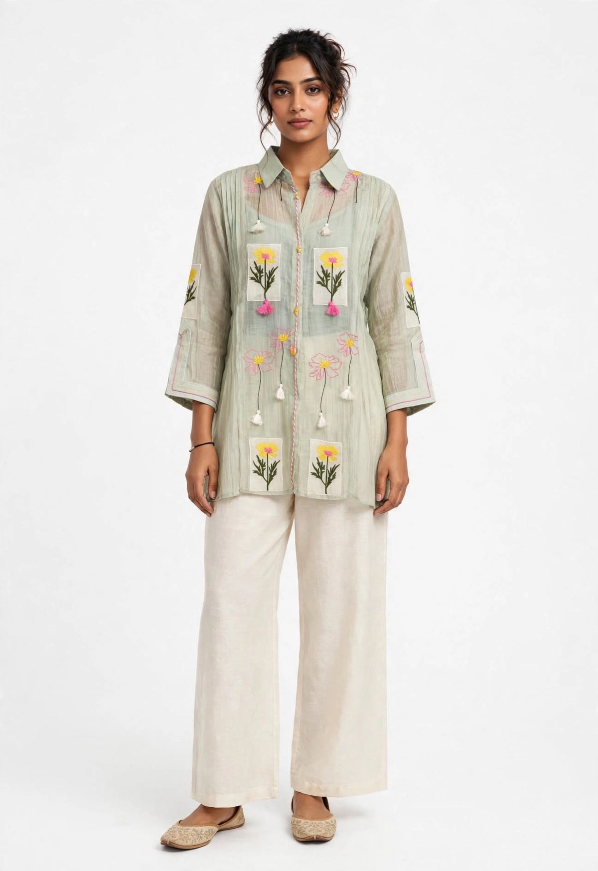 K021 - Mul chanderi embroidered coord set in 2 colours