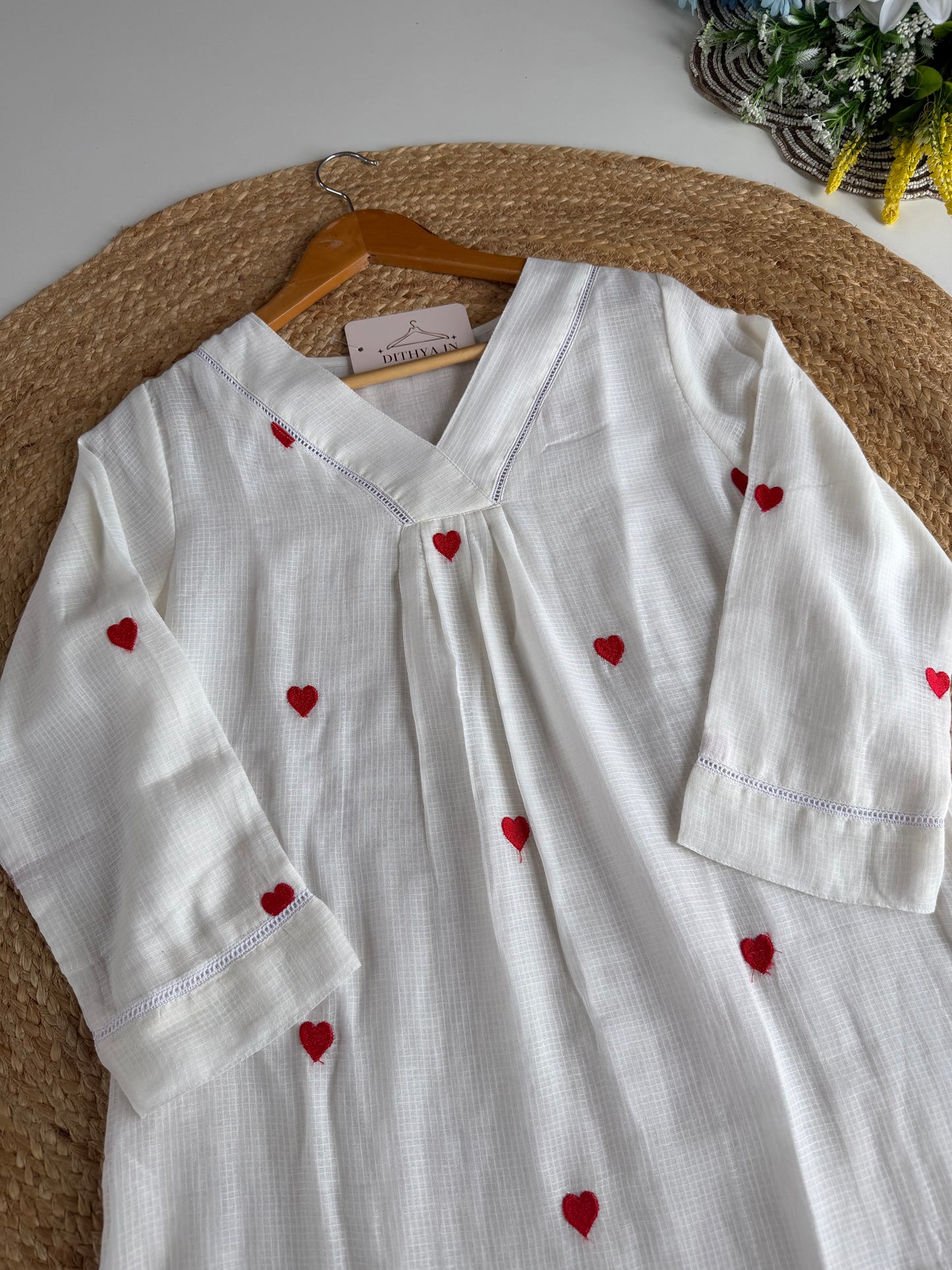 K704 - Mul cotton embroidered Aline Kurti with pants