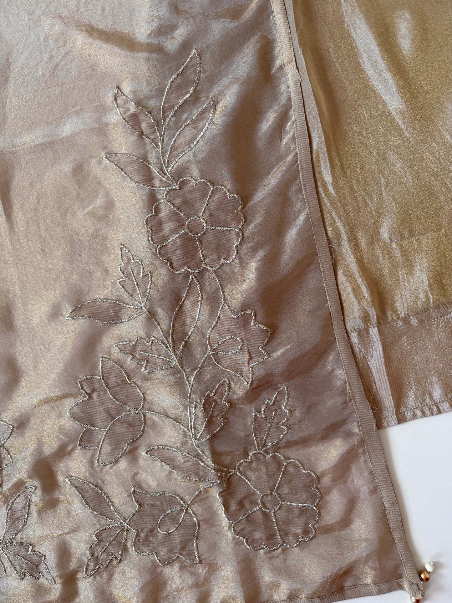 K449 - Kanjivaram silk self zari Aline Kurti with pants and dupatta