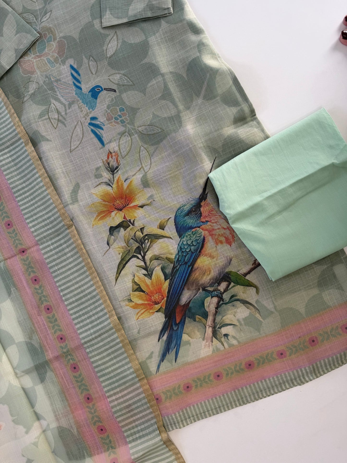 K619 - Linen cotton straight Kurti with pants and dupatta