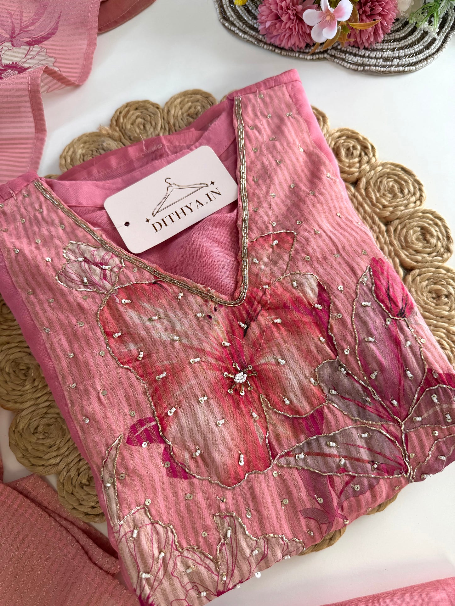 K614 - Viscose organza Floral Anarkali with pants and dupatta