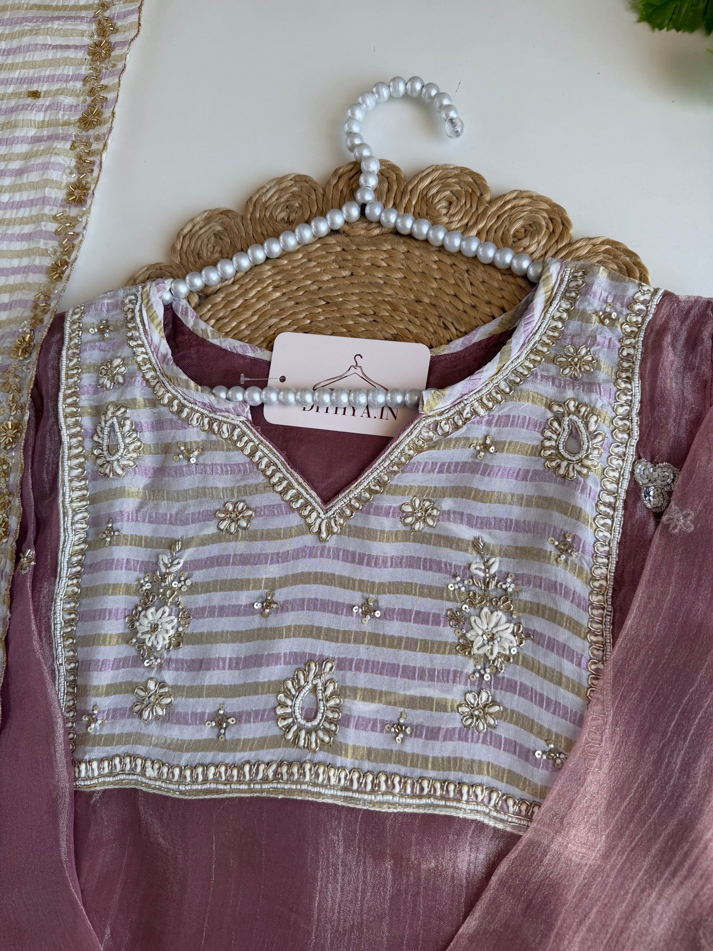 K684 - Crushed tissue handwork Aline Kurti with pants and dupatta