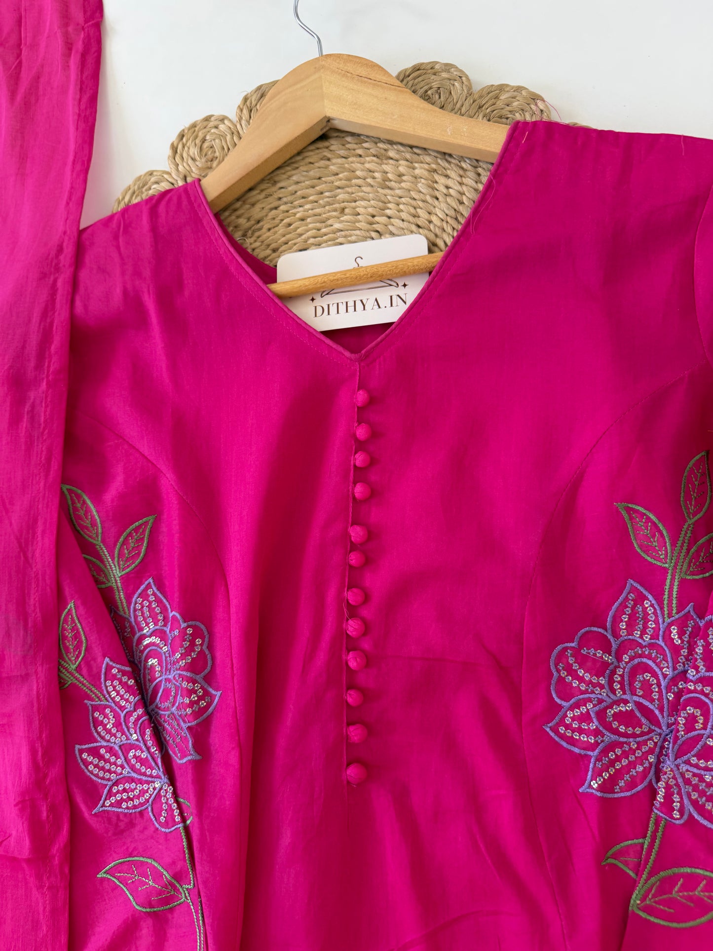 K010 - Mul cotton embroidered Aline Kurti with pants and dupatta