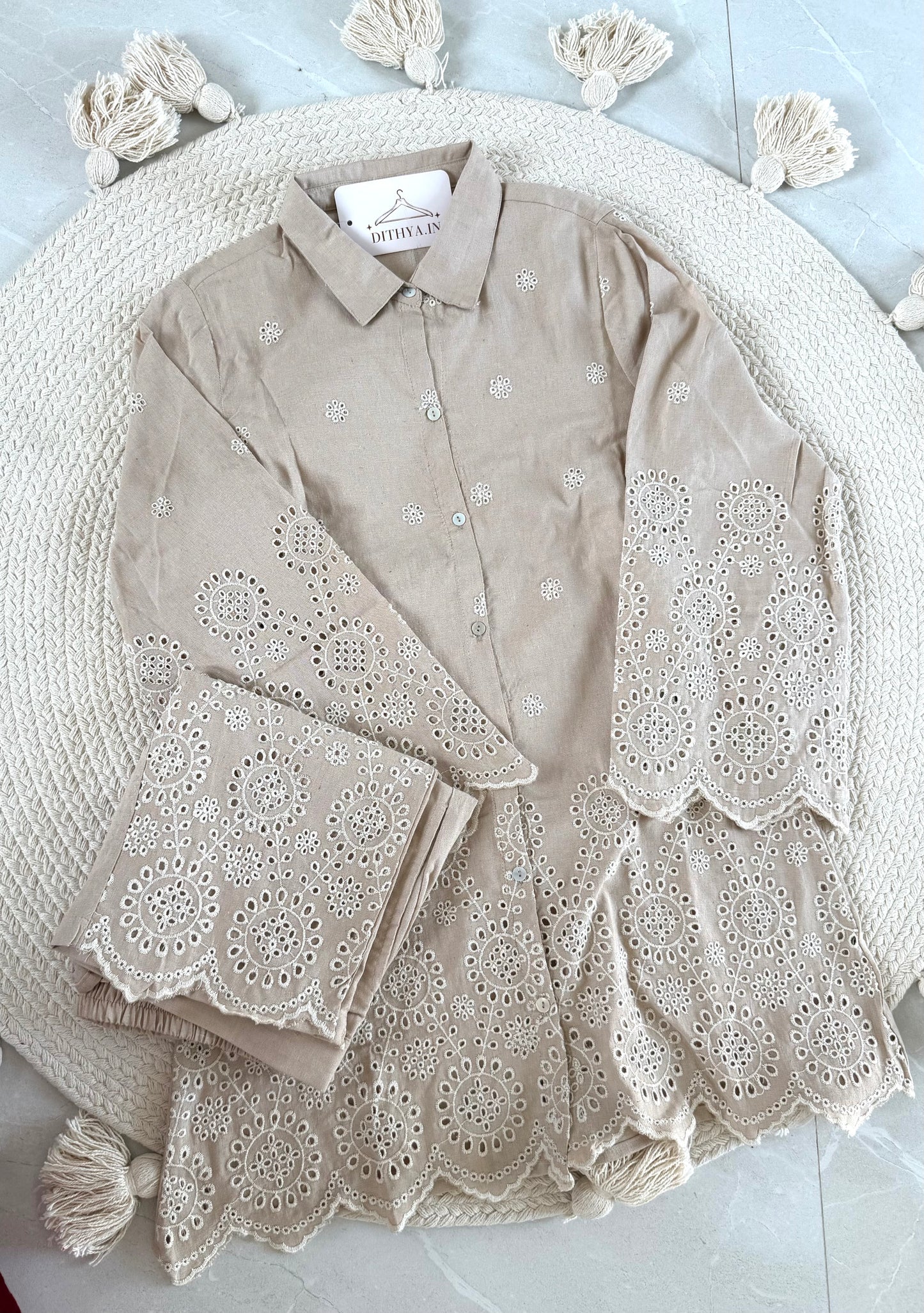 K047 - Linen cotton embroidered coord set