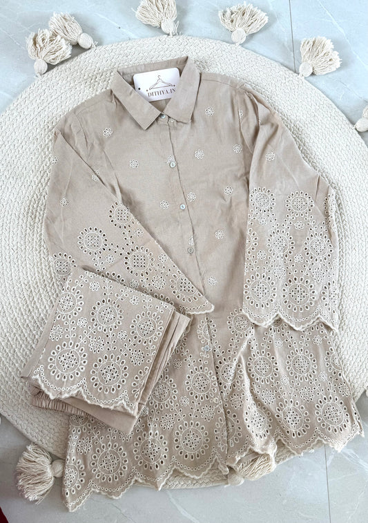 K047 - Linen cotton embroidered coord set