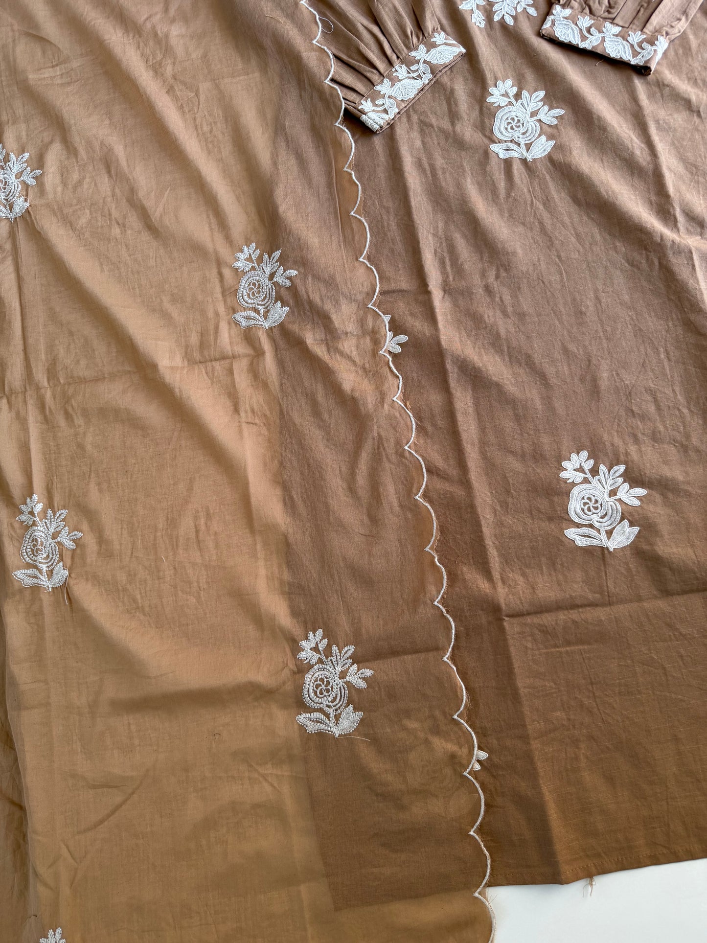 K235 - Mul cotton embroidered Aline Kurti with pants and dupatta
