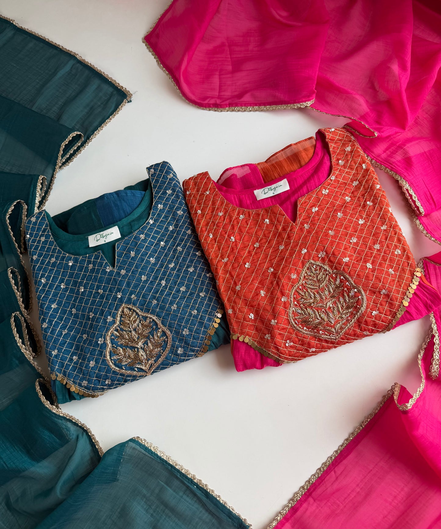 K603 - Mul chanderi handwork Anarkali with pants and dupatta in 2 colours