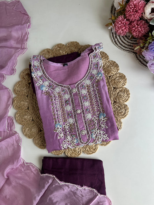 D066 -Russian silk straight kurti with pants and dupatta