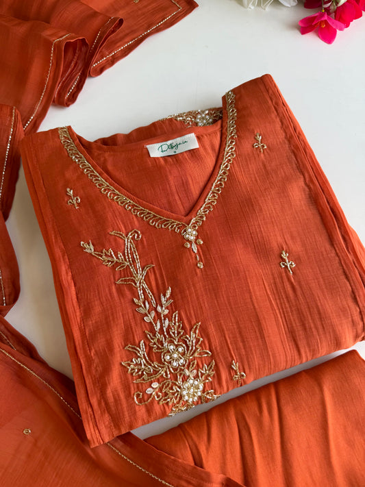 K575 - Surat Mul chanderi handwork Anarkali with pants and dupatta