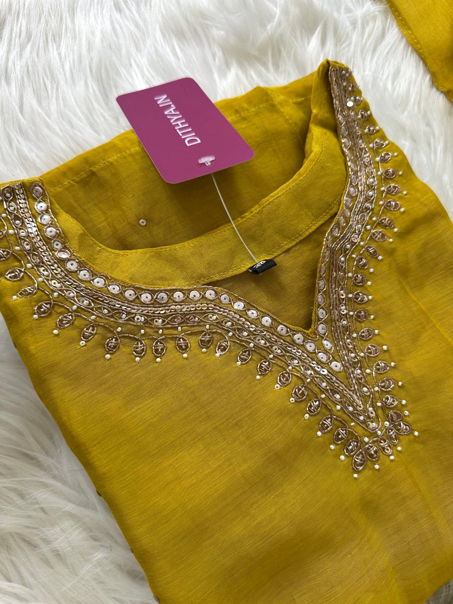 K080 - Mul Chanderi handwork straight kurti with pants and dupatta in 2 colours