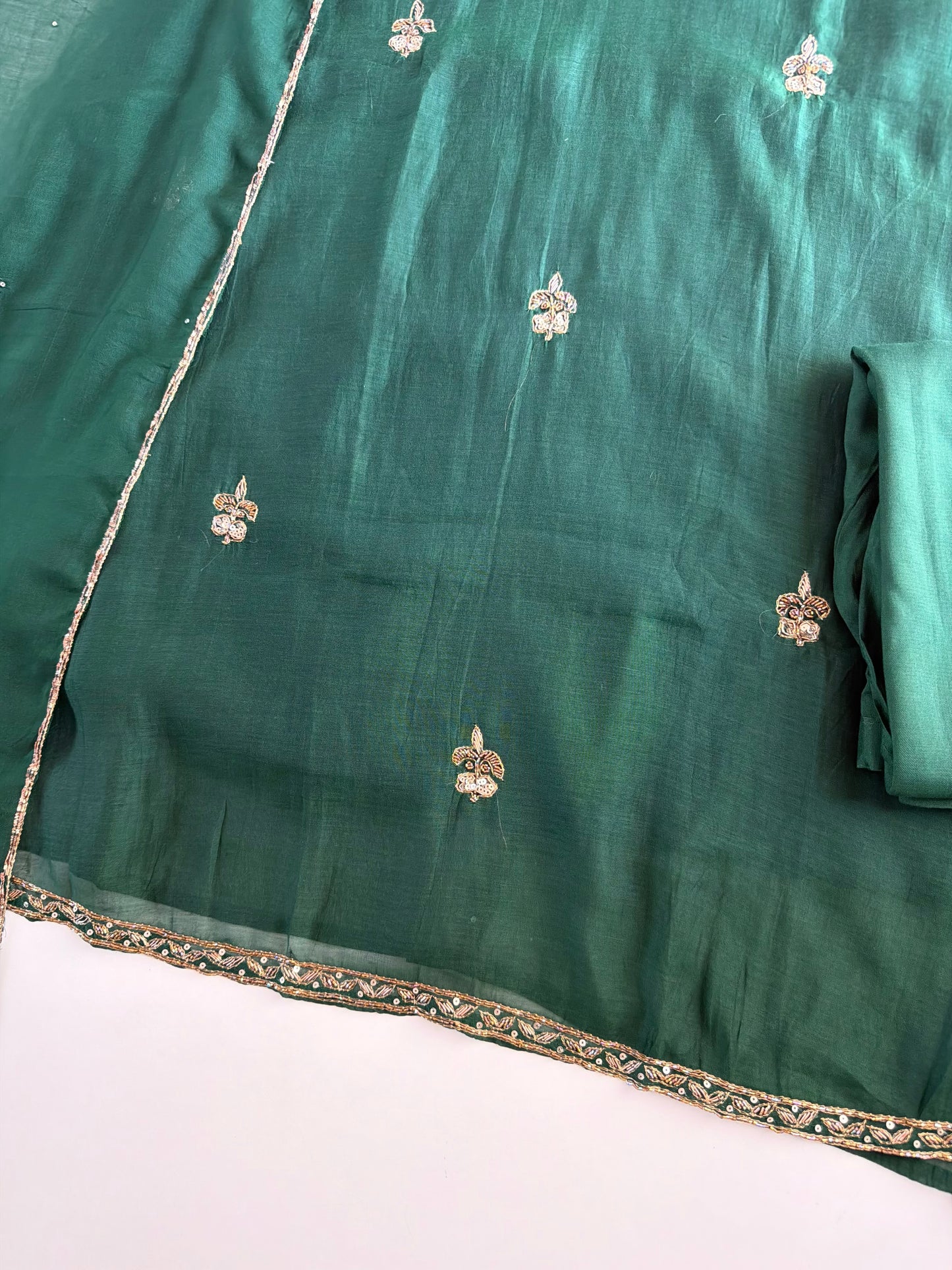 K260 - Mul chanderi handwork Aline Kurti with pants and dupatta