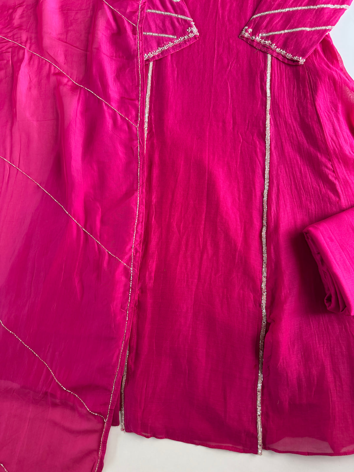 K206 - Mul chanderi handwork aline Kurti with pants and dupatta